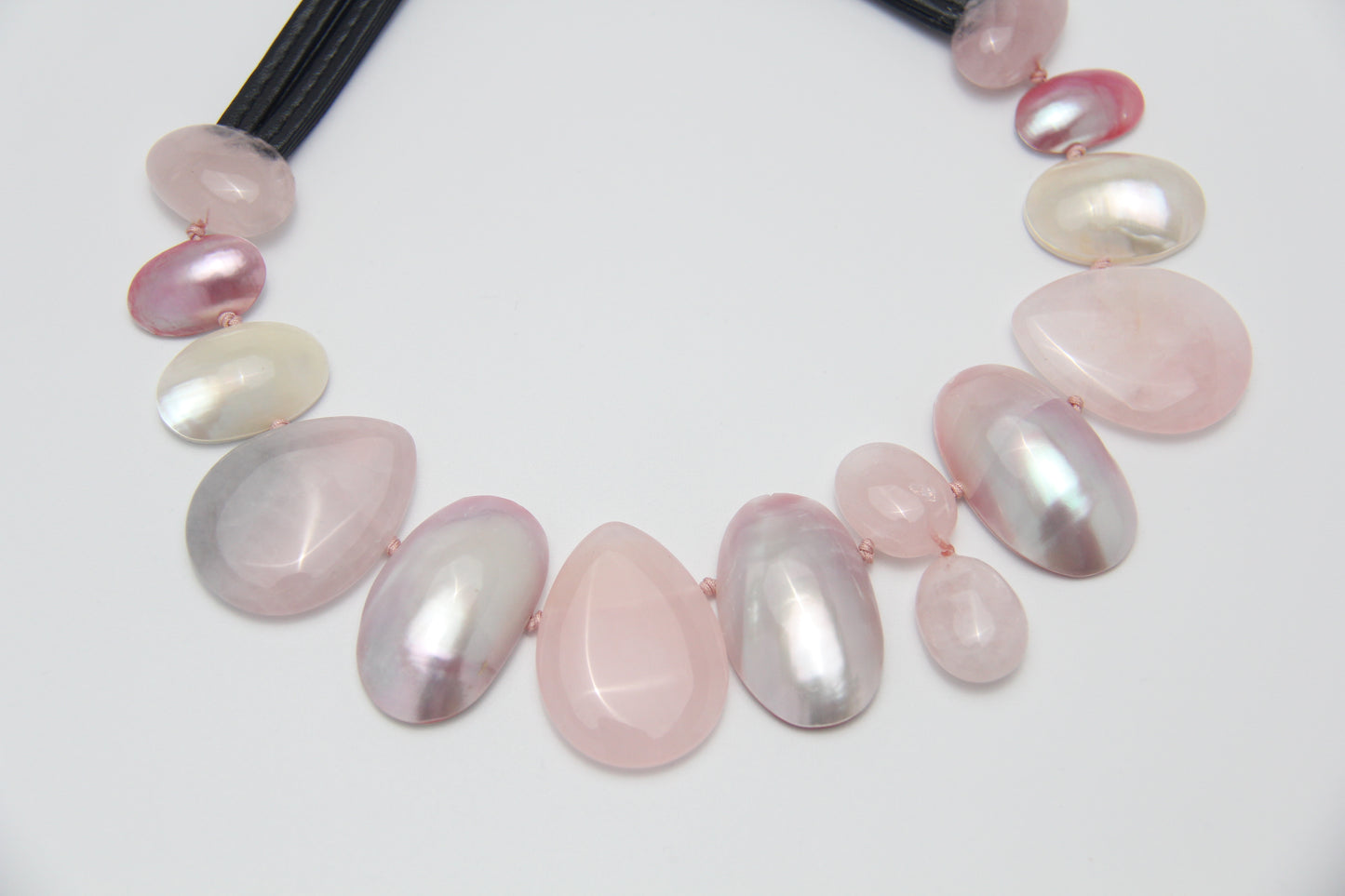 Chunky Crystal Necklace/Chunky Statement Necklace: mabe pearls, rose quartz