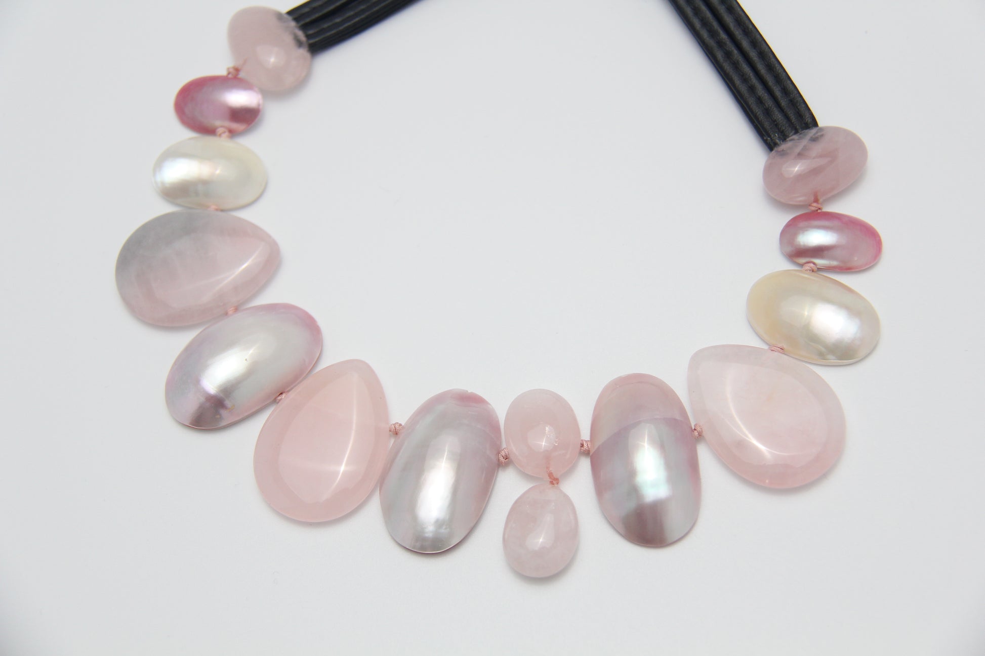 Chunky Crystal Necklace/Chunky Statement Necklace: mabe pearls, rose quartz