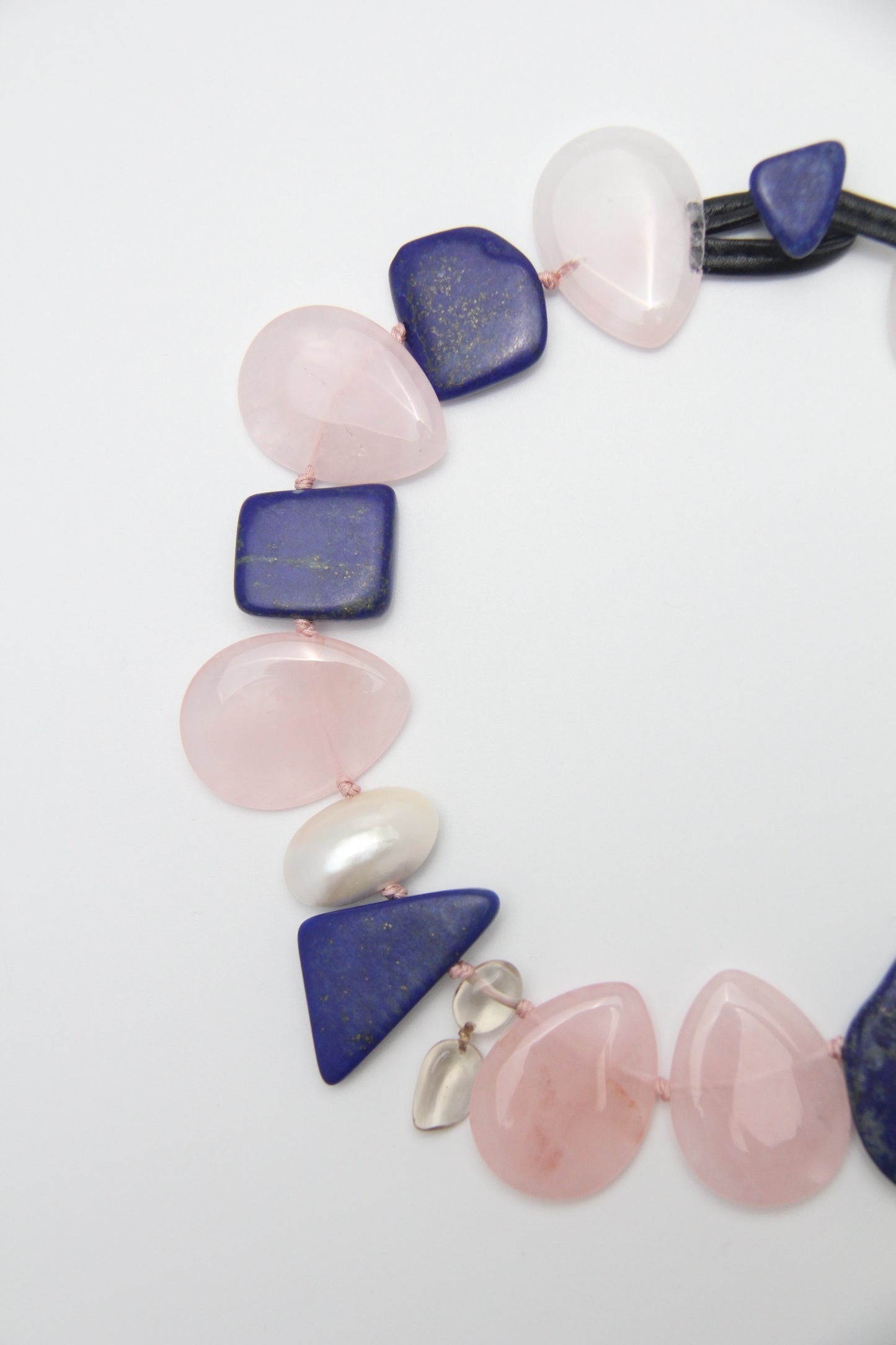 Chunky Crystal Necklace/Chunky Statement Necklace: rose quartz, lapis lazuli, mabe pearls, citrine