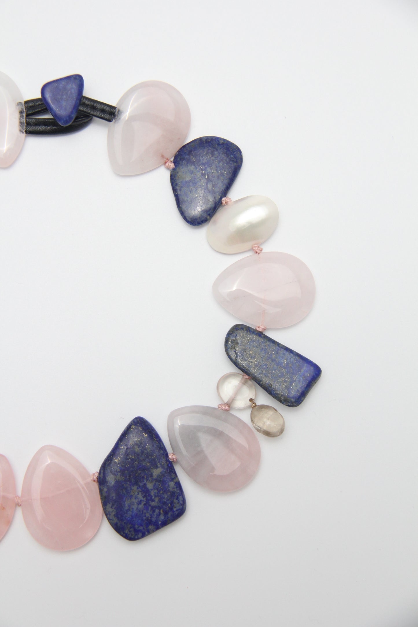 Chunky Crystal Necklace/Chunky Statement Necklace: rose quartz, lapis lazuli, mabe pearls, citrine