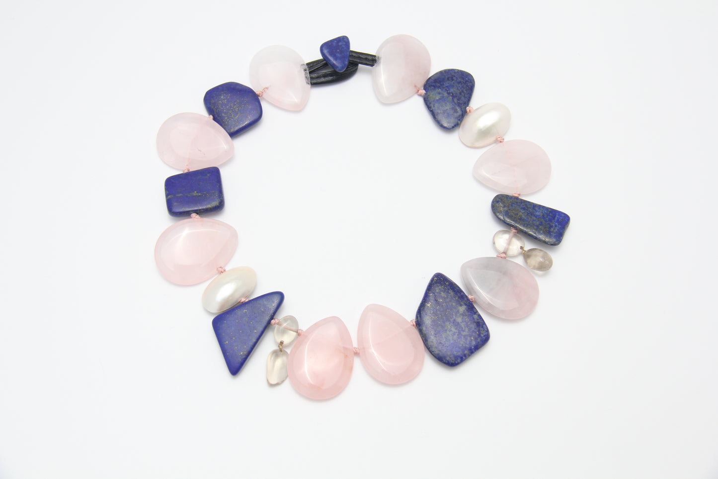 Chunky Crystal Necklace/Chunky Statement Necklace: rose quartz, lapis lazuli, mabe pearls, citrine