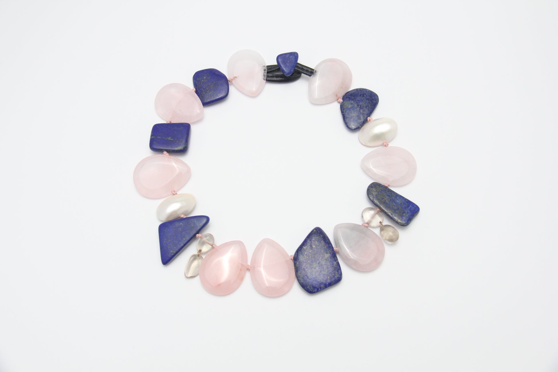 Chunky Crystal Necklace/Chunky Statement Necklace: rose quartz, lapis lazuli, mabe pearls, citrine