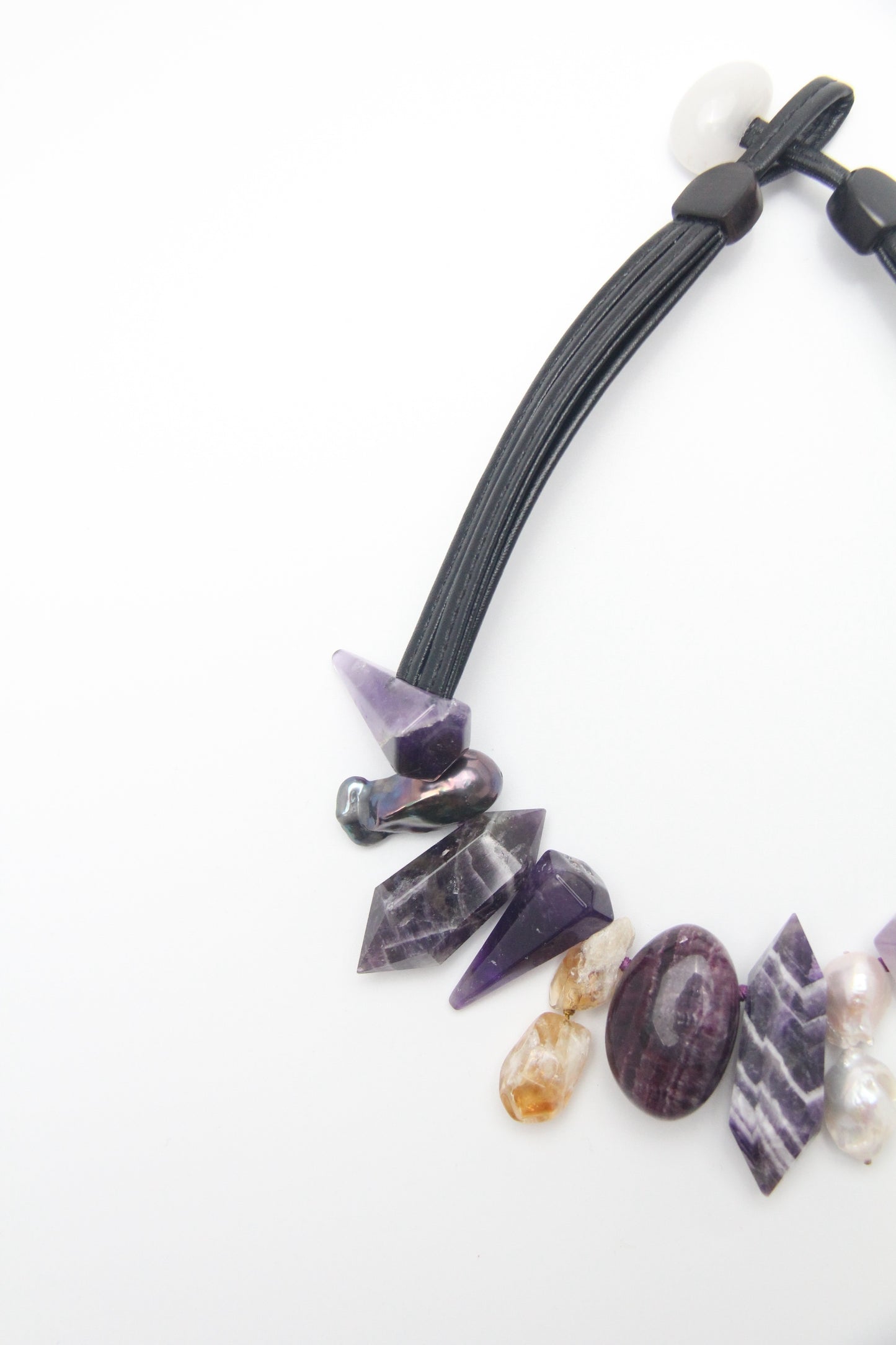 Chunky Crystal Necklace/Chunky Statement Necklace: dream amethyst, pearls, amethyst, citrine, purple fluorite