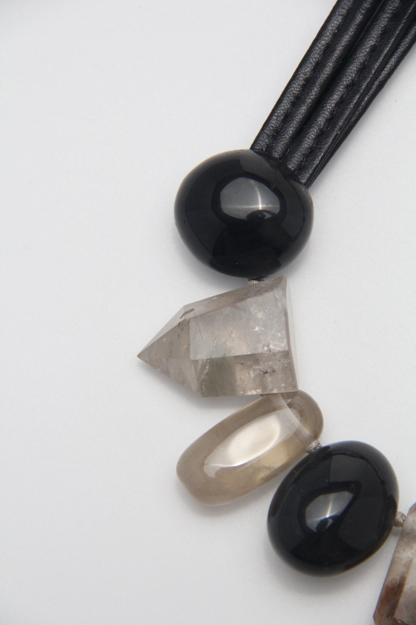 Necklace: phantom crystal, smoky quartz, obsidian