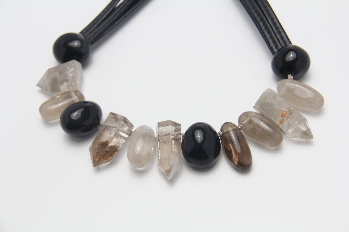 Necklace: phantom crystal, smoky quartz, obsidian