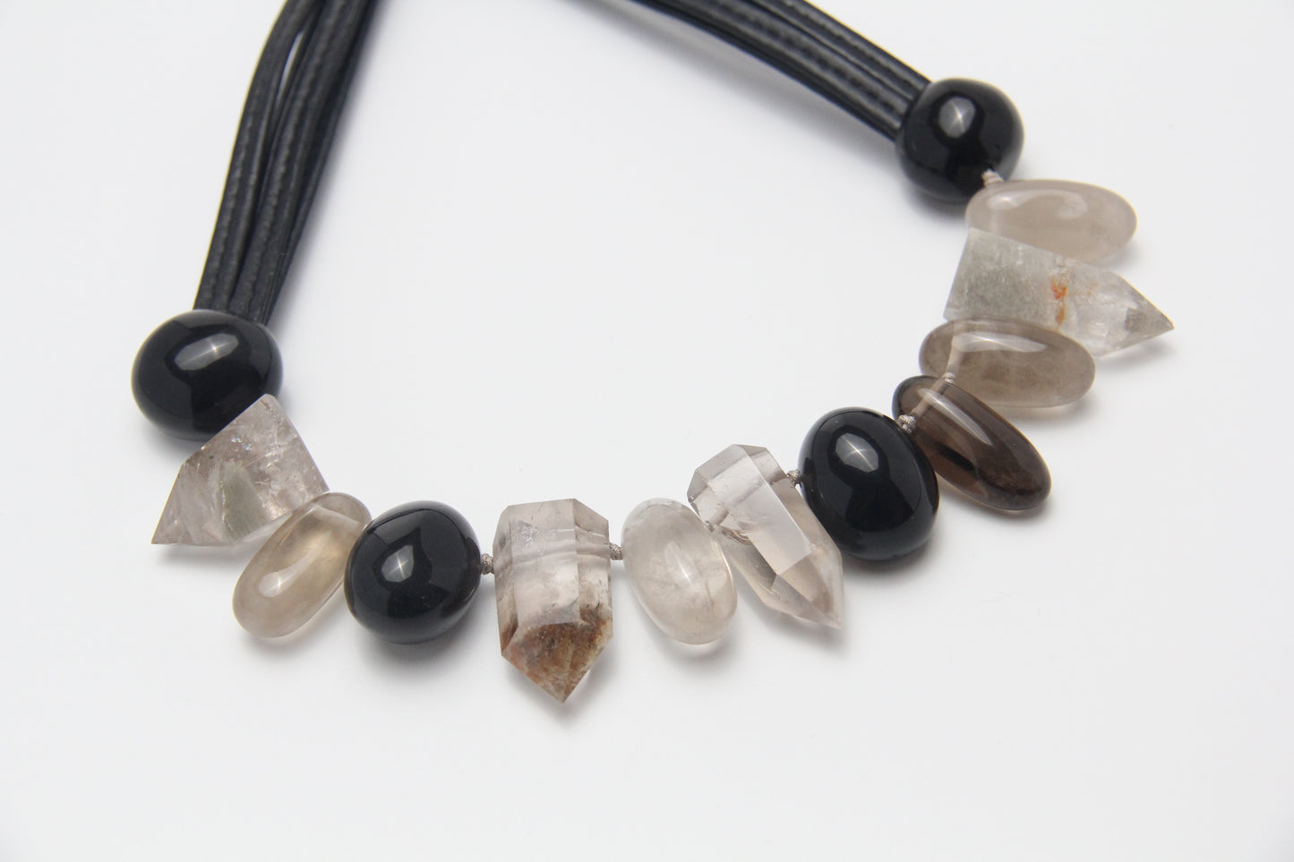 Necklace: phantom crystal, smoky quartz, obsidian