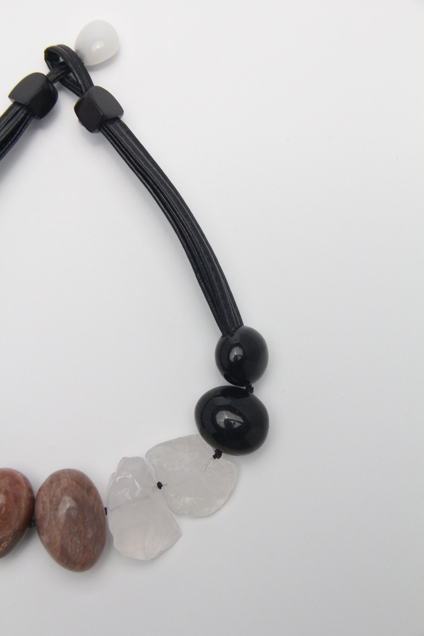 Chunky Crystal Necklace/Chunky Statement Necklace: sunstone, white crystal, obsidian