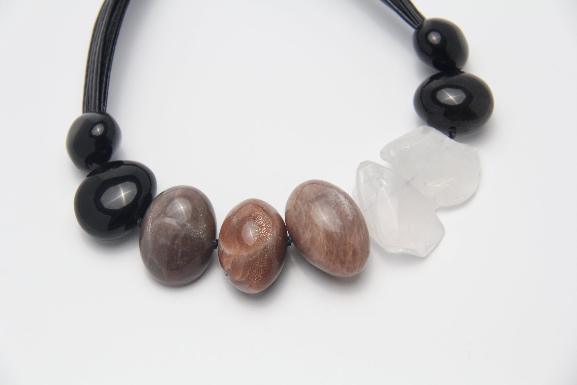 Chunky Crystal Necklace/Chunky Statement Necklace: sunstone, white crystal, obsidian