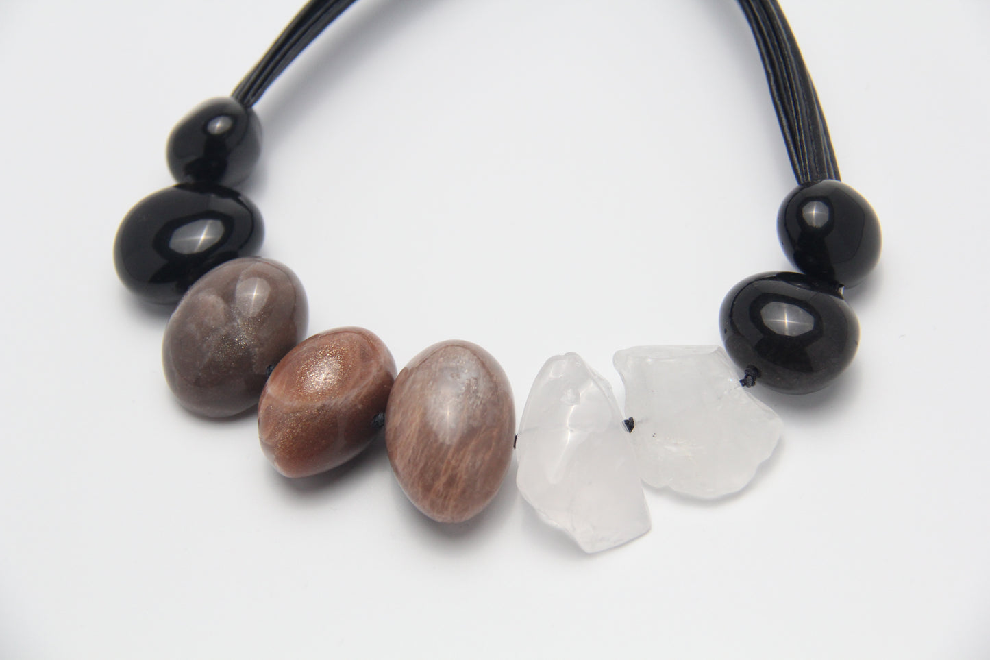 Chunky Crystal Necklace/Chunky Statement Necklace: sunstone, white crystal, obsidian