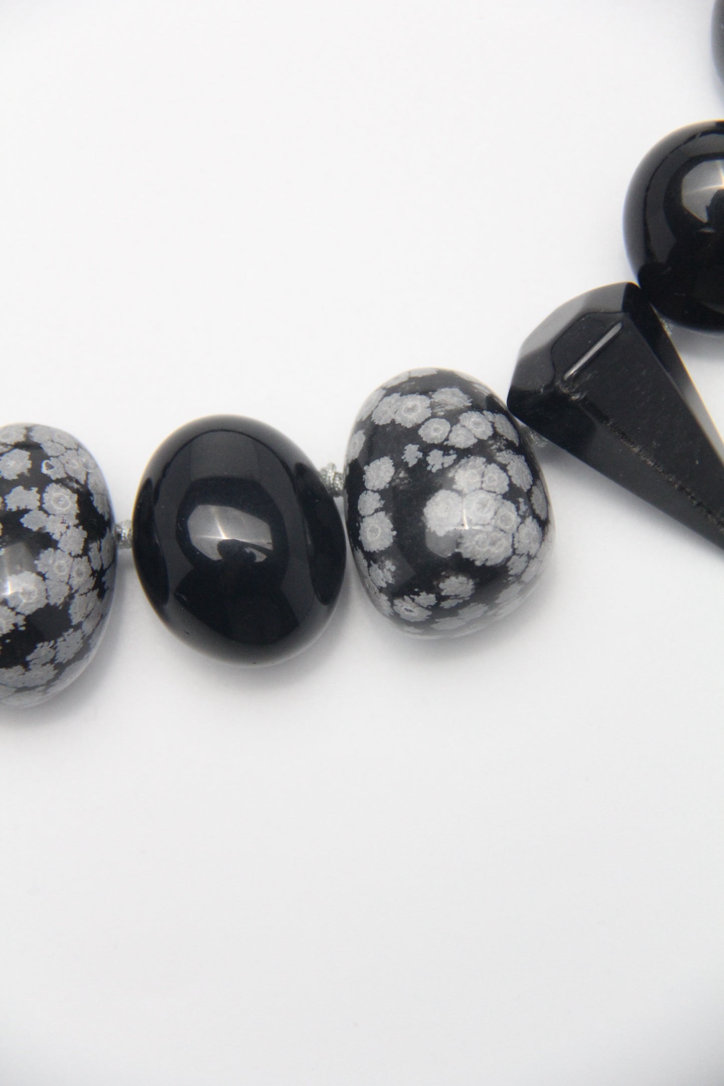 Necklace: snowflake obsidian, obsidian