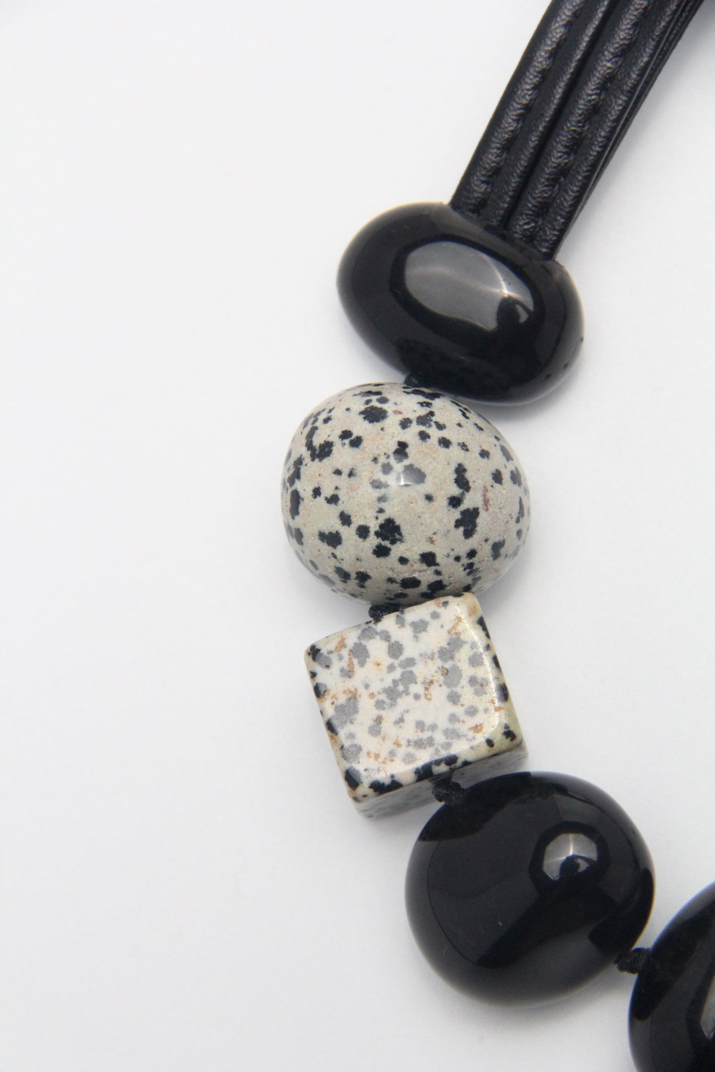 Necklace: obsidian, dalmatian jasper stone