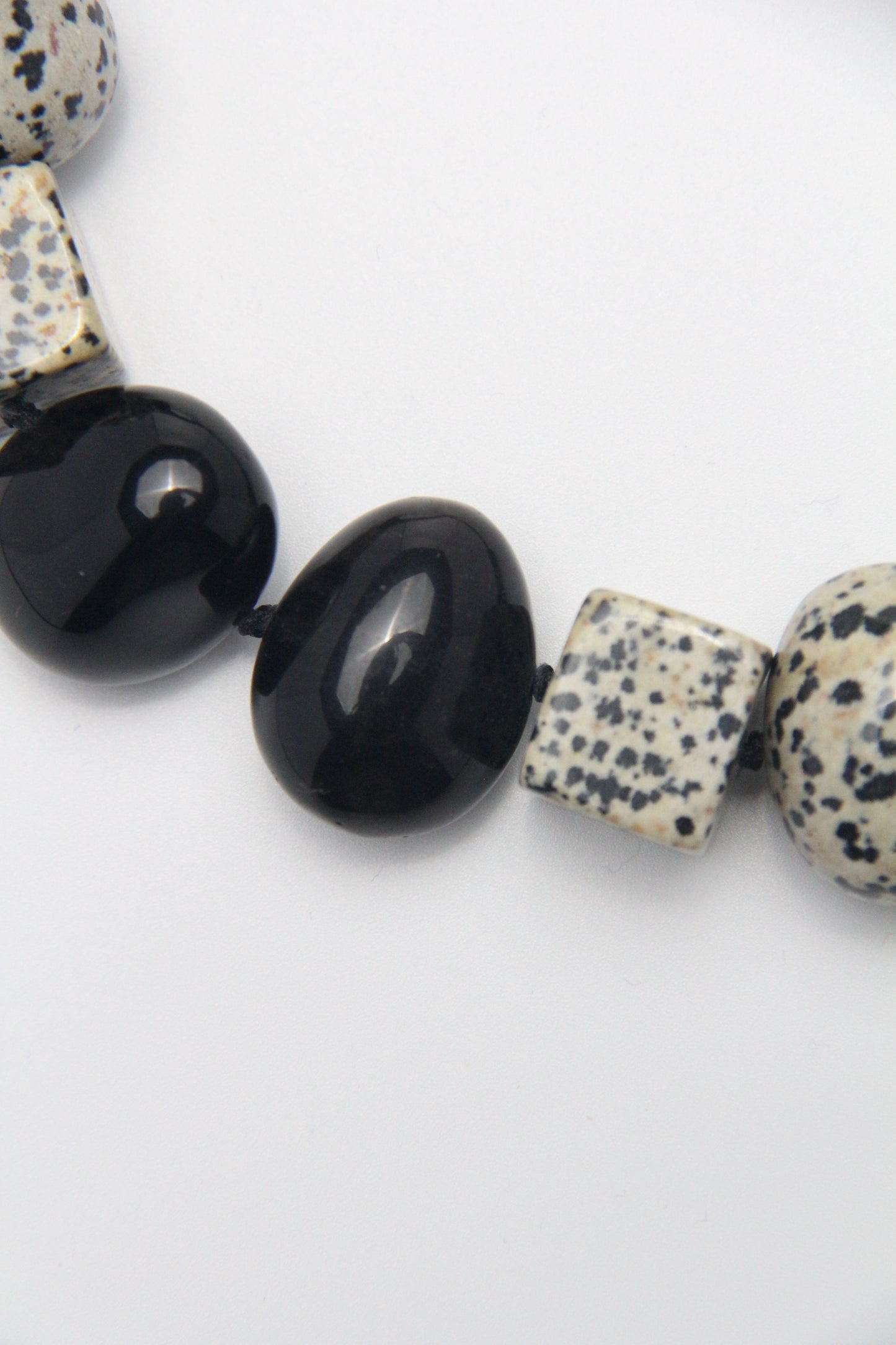 Necklace: obsidian, dalmatian jasper stone