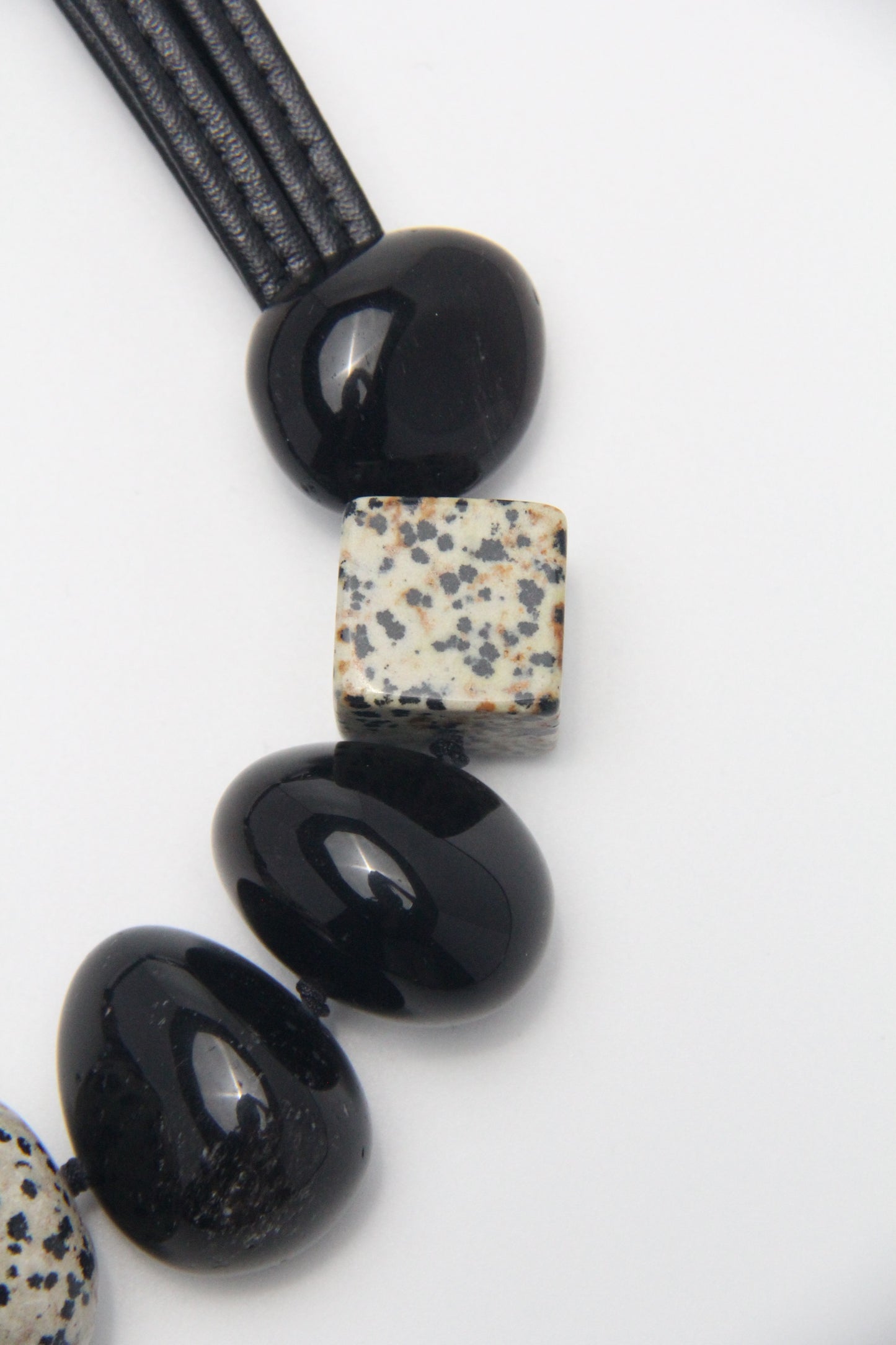 Necklace: obsidian, dalmatian jasper stone