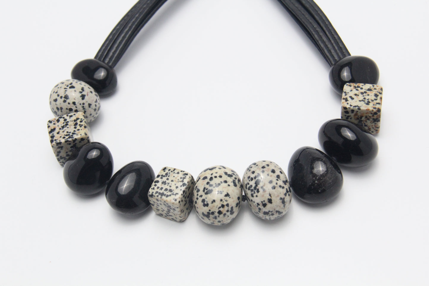 Necklace: obsidian, dalmatian jasper stone