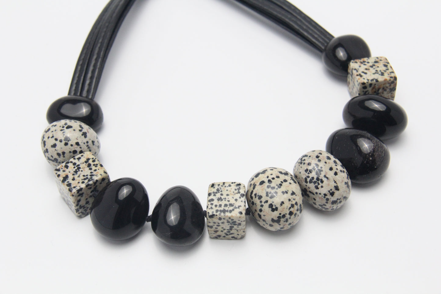 Necklace: obsidian, dalmatian jasper stone