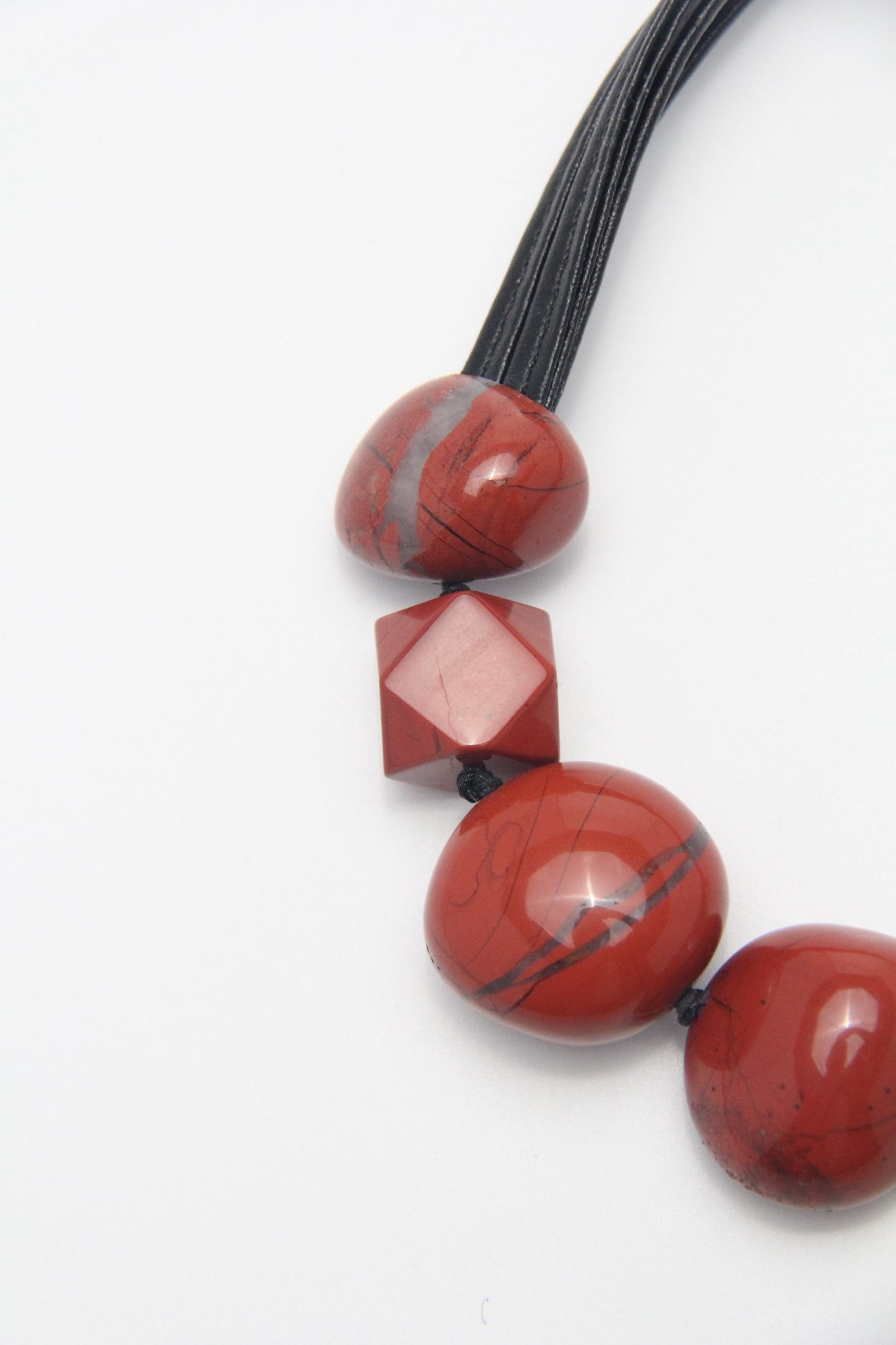 Necklace: obsidian, red jasper stone