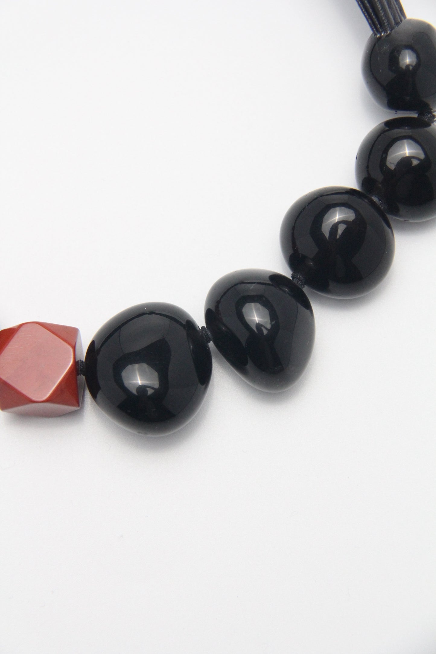 Necklace: obsidian, red jasper stone