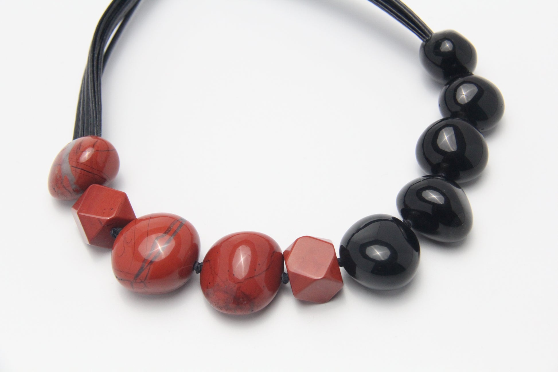 Chunky Crystal Necklace/Chunky Statement Necklace: obsidian, red jasper stone