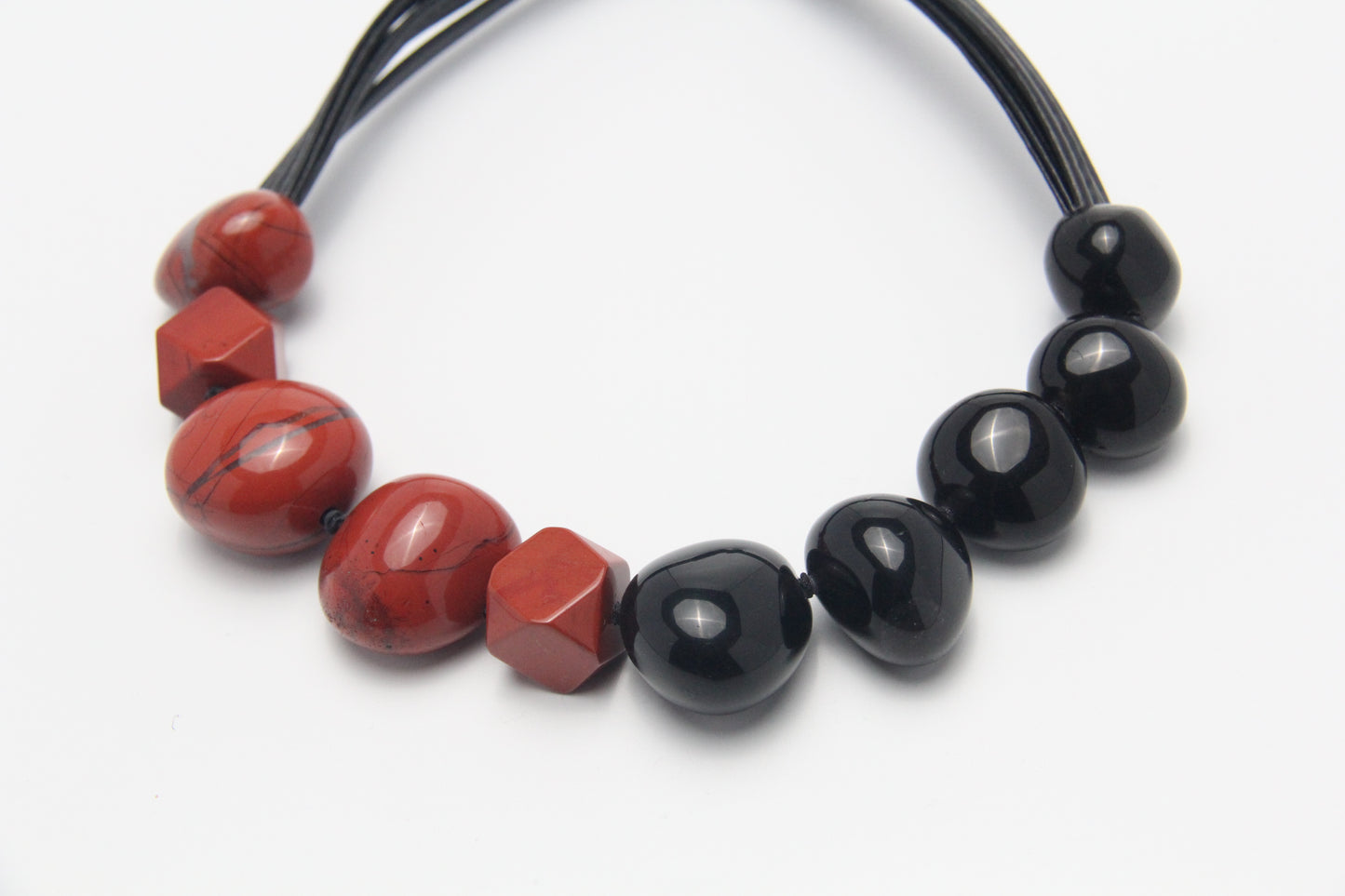 Chunky Crystal Necklace/Chunky Statement Necklace: obsidian, red jasper stone