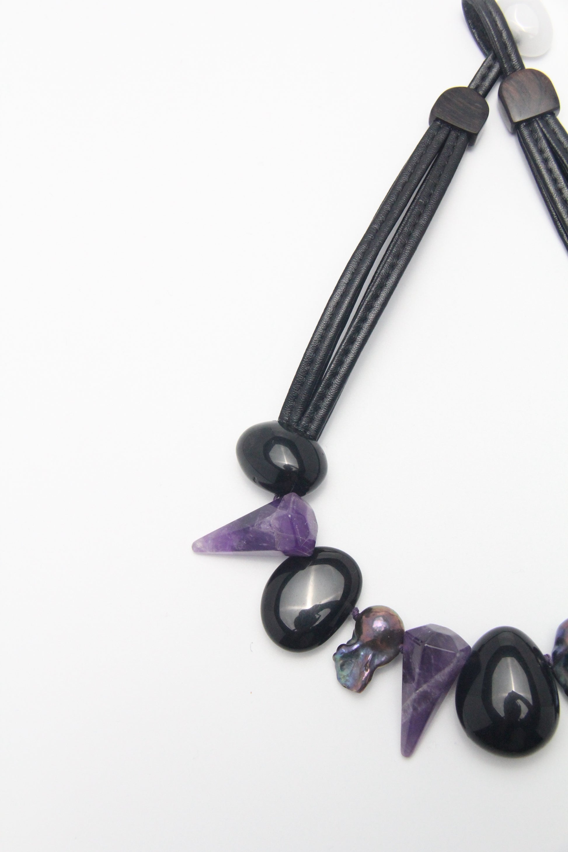 Chunky Crystal Necklace/Chunky Statement Necklace: pearls, obsidian, amethyst