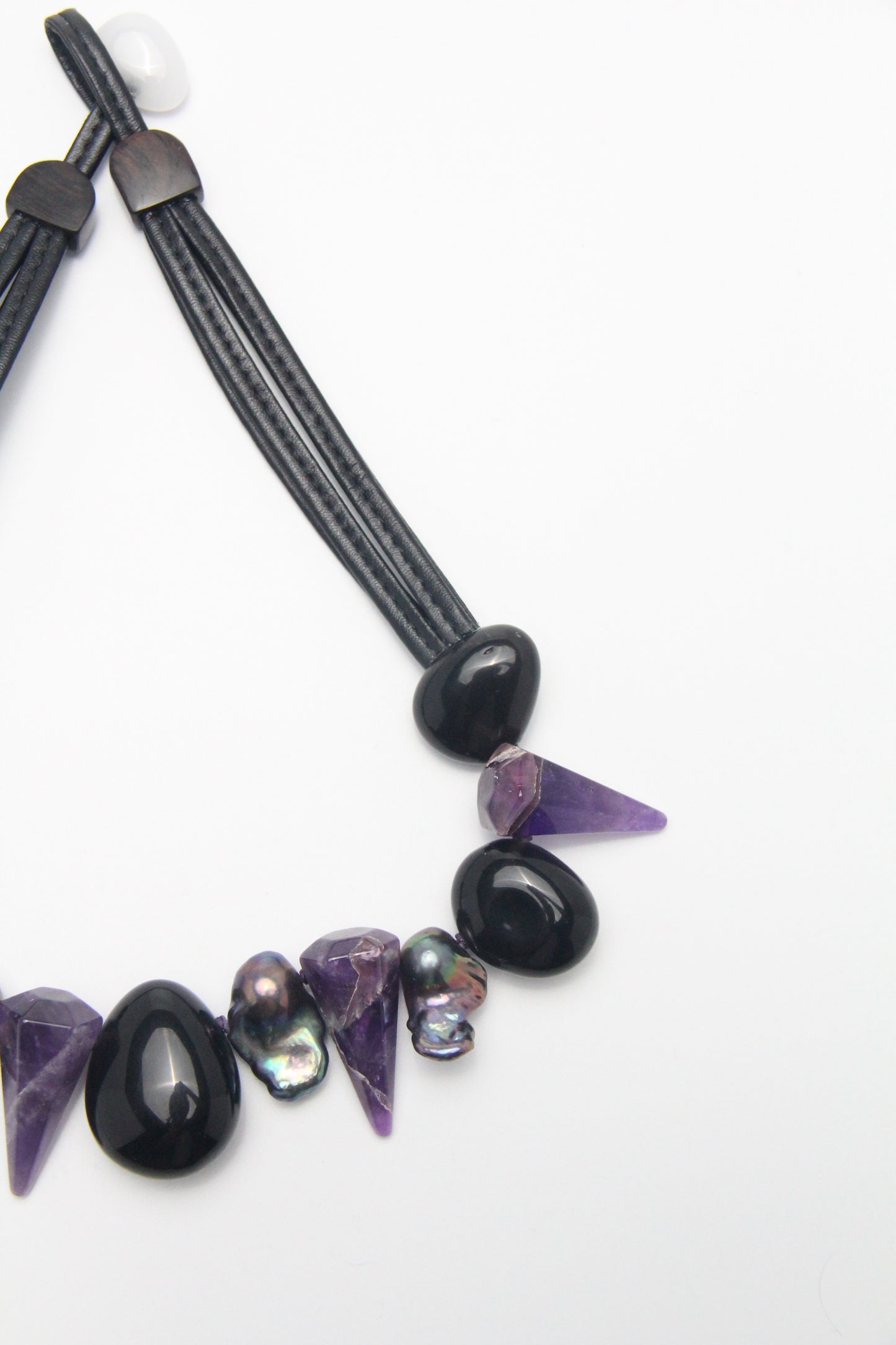 Chunky Crystal Necklace/Chunky Statement Necklace: pearls, obsidian, amethyst