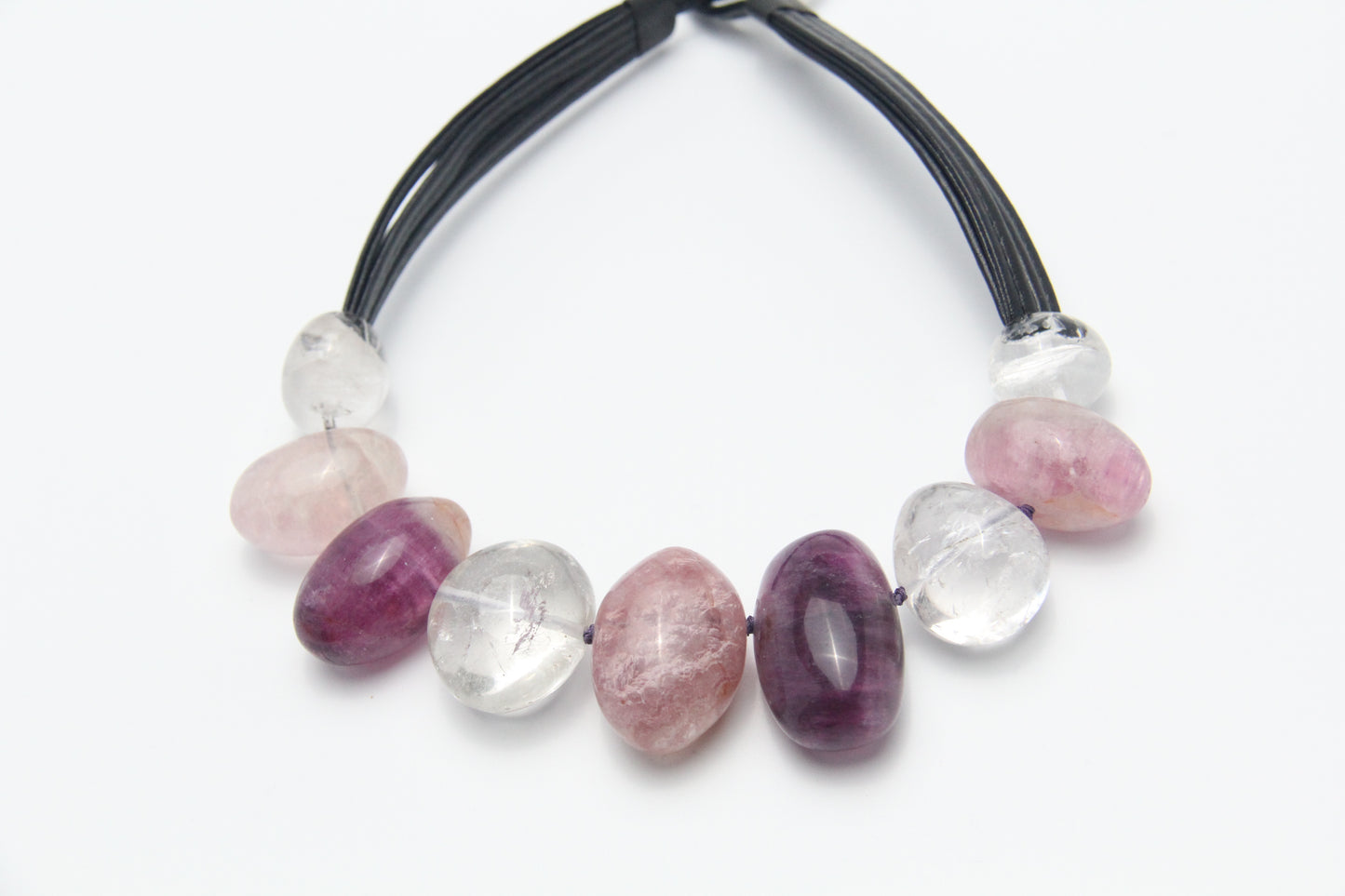 Necklace: purple fluorite, white crystal