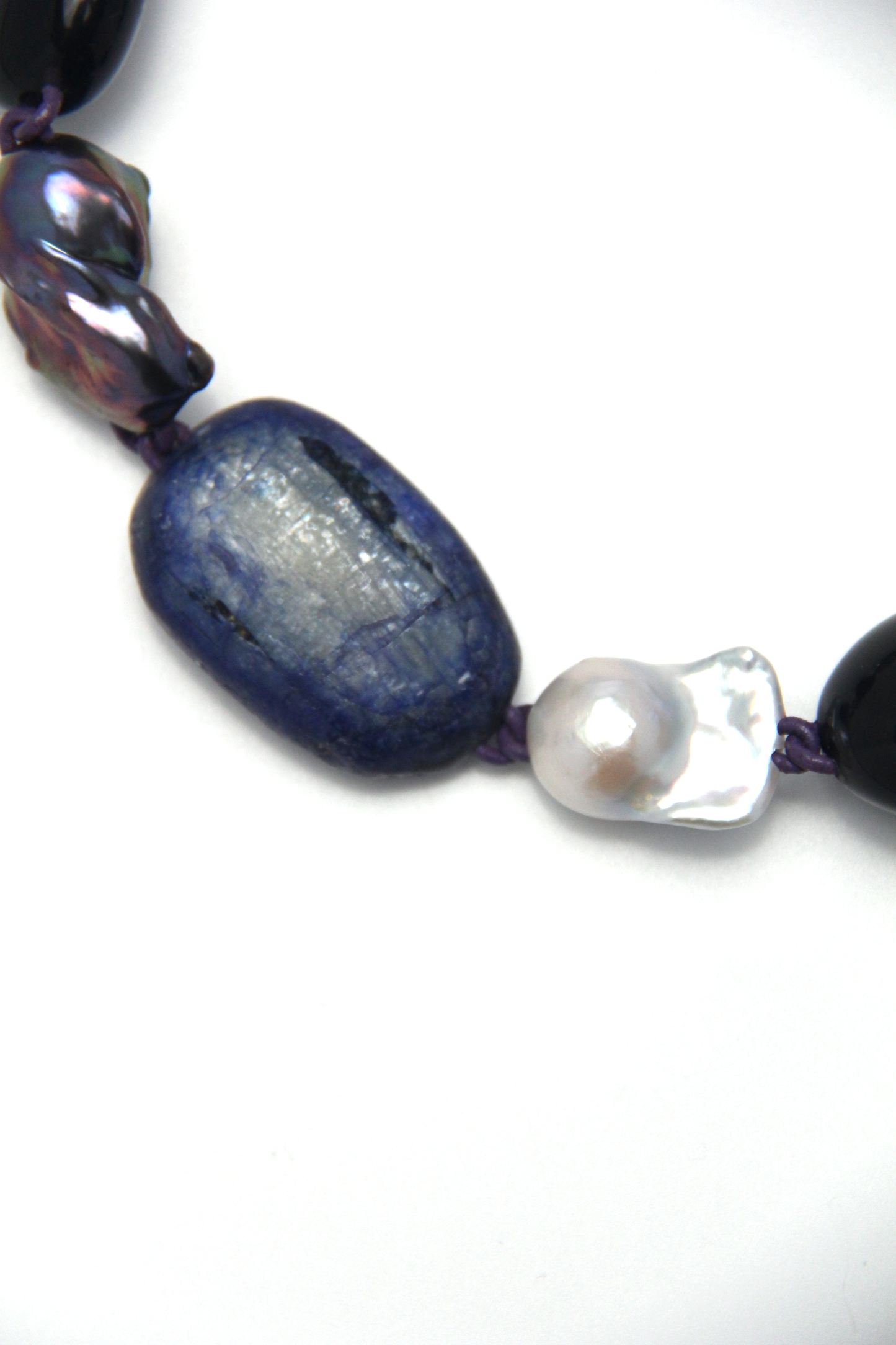 Necklace: Kyanite, pearls, obsidian, citrine