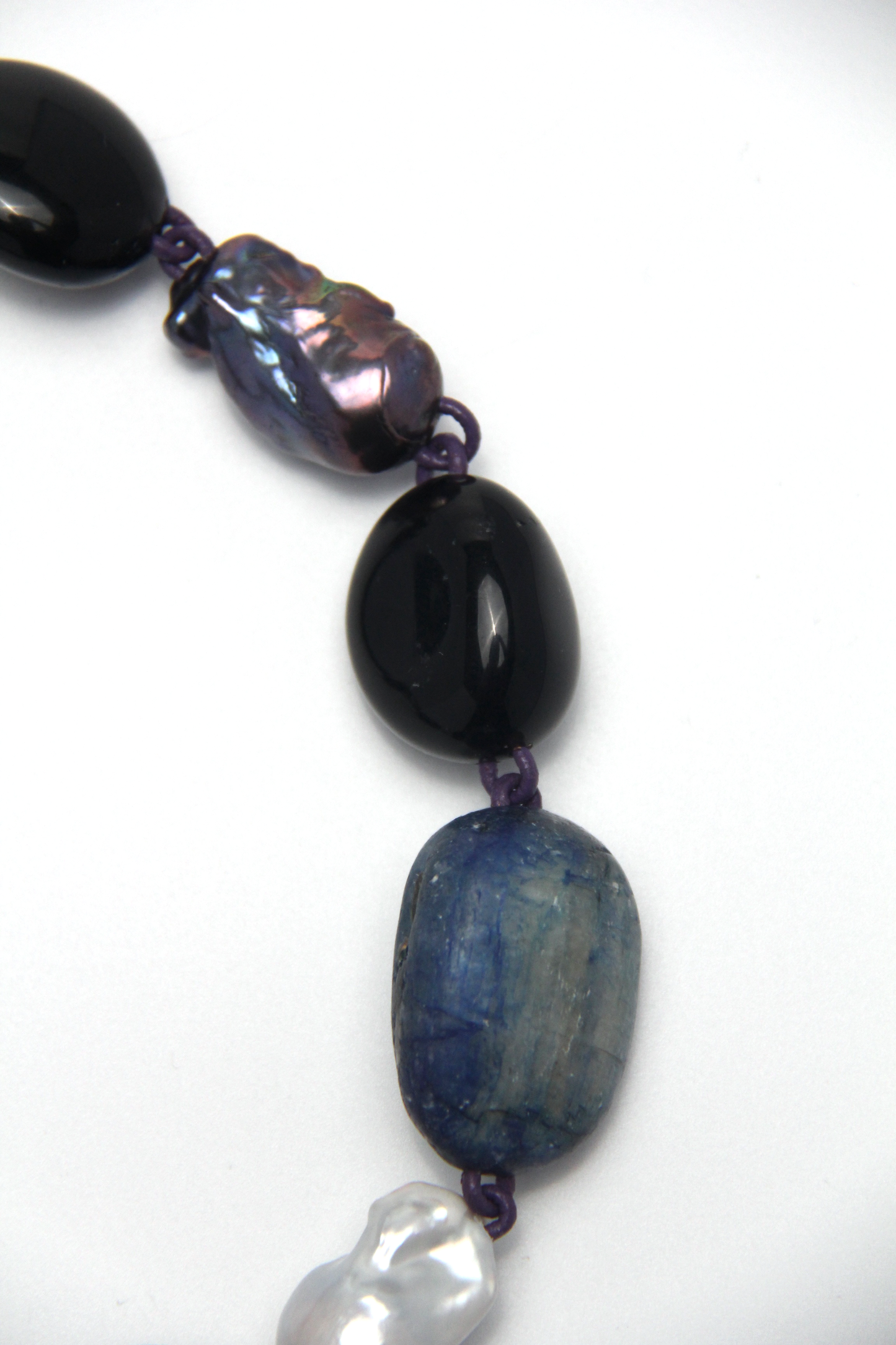 Necklace: Kyanite, pearls, obsidian, citrine