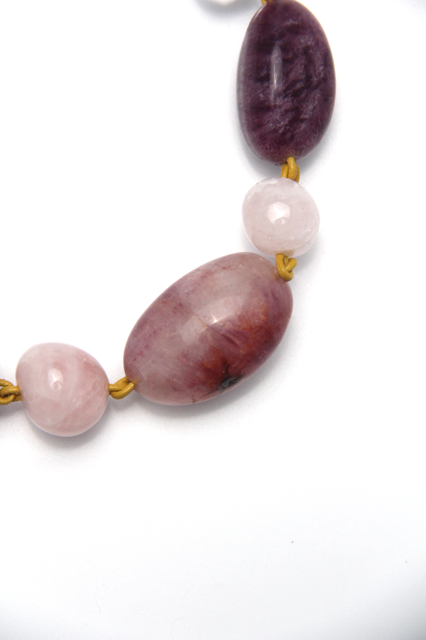 Necklace: fluorite, rose quartz, white crystal, pearl