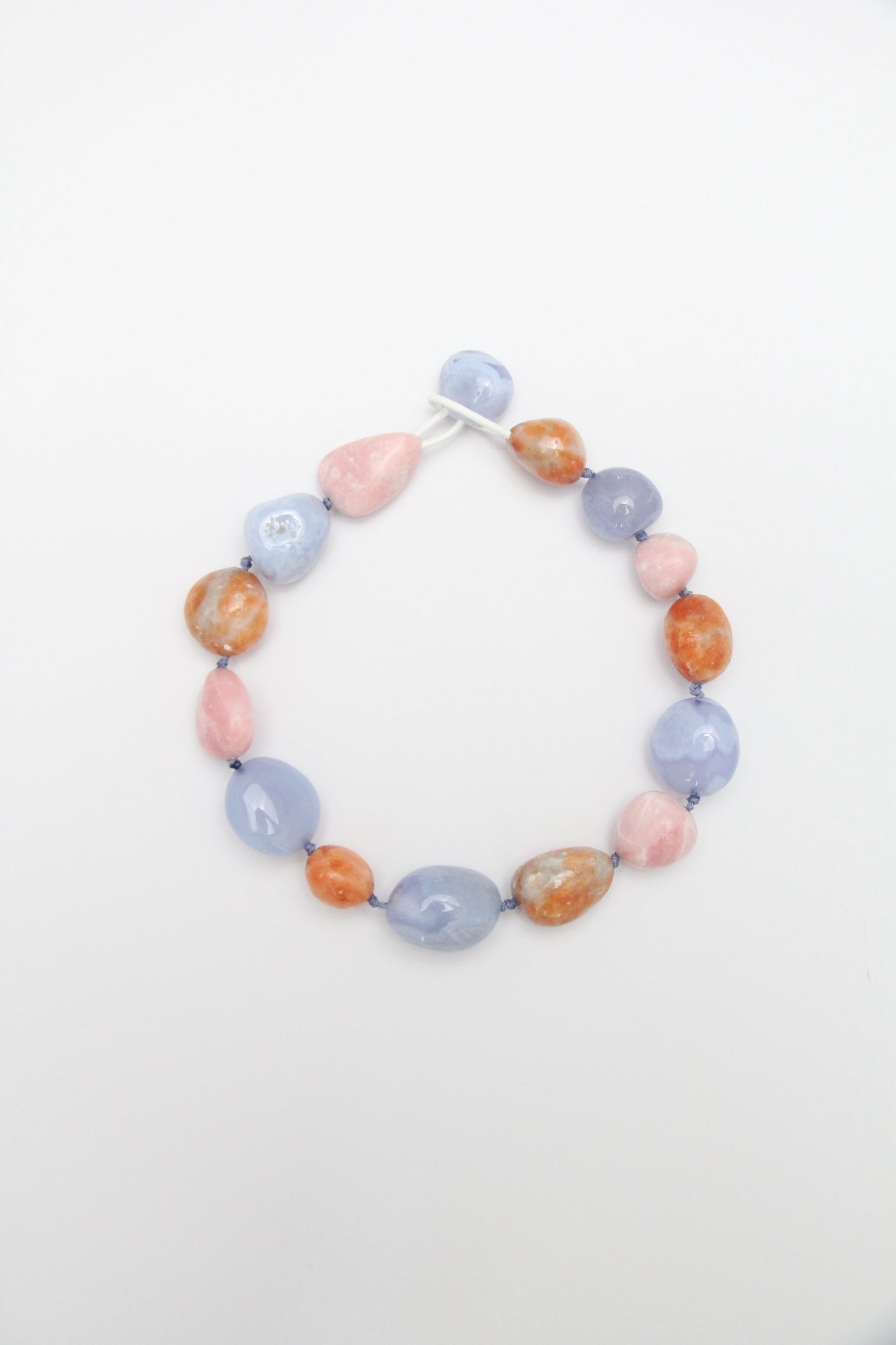 Necklace: blue lace agate, pink opal, calcite