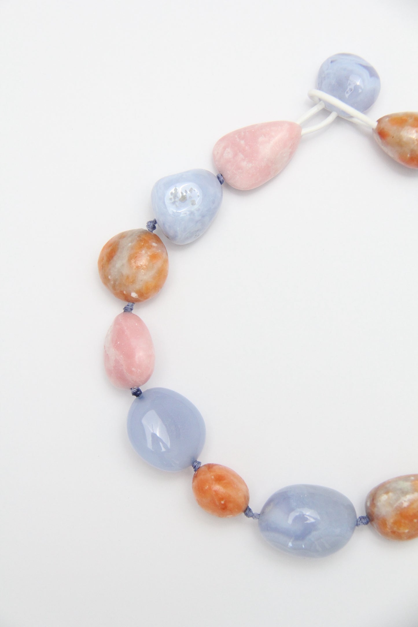 Necklace: blue lace agate, pink opal, calcite