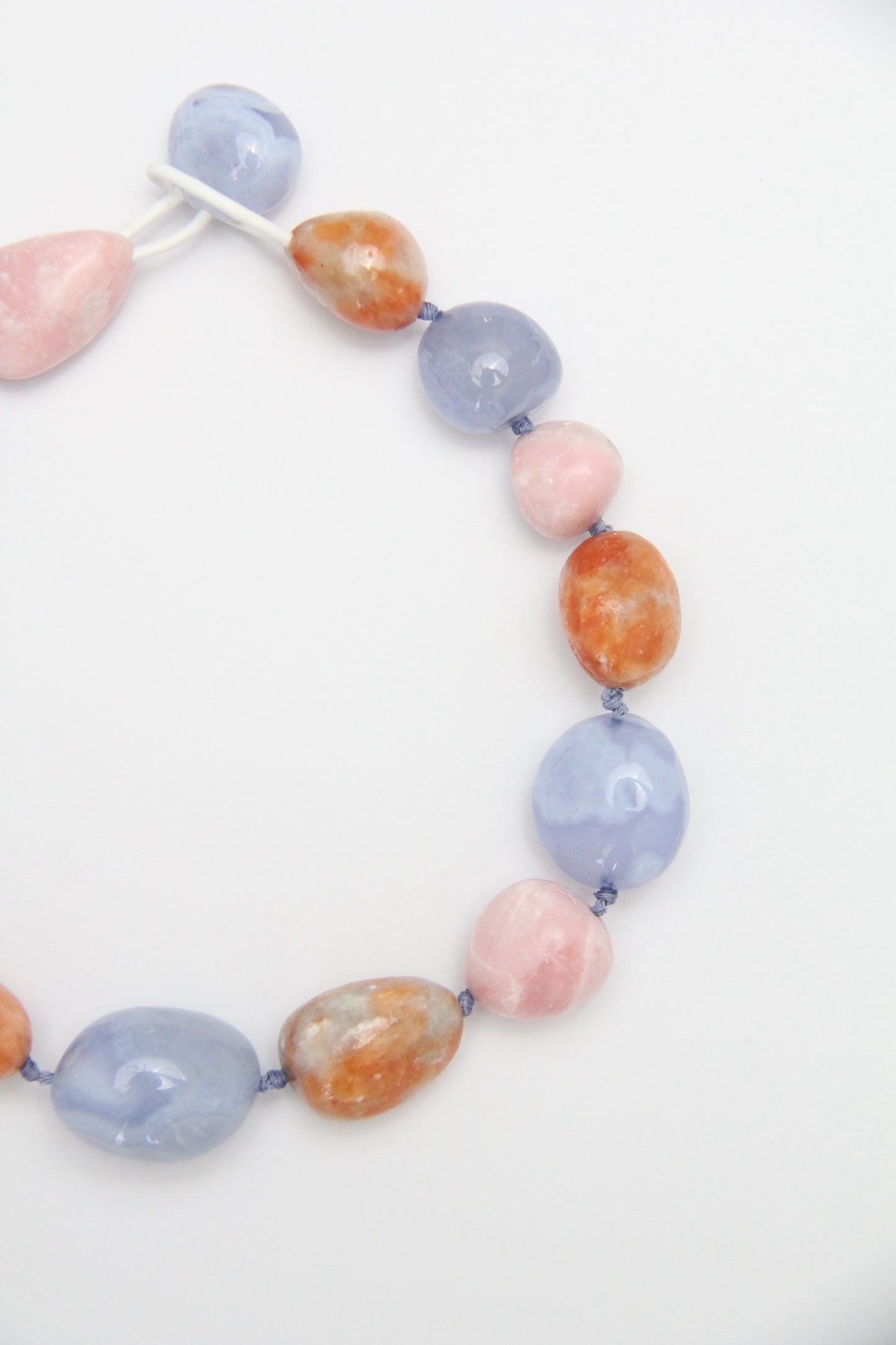 Necklace: blue lace agate, pink opal, calcite