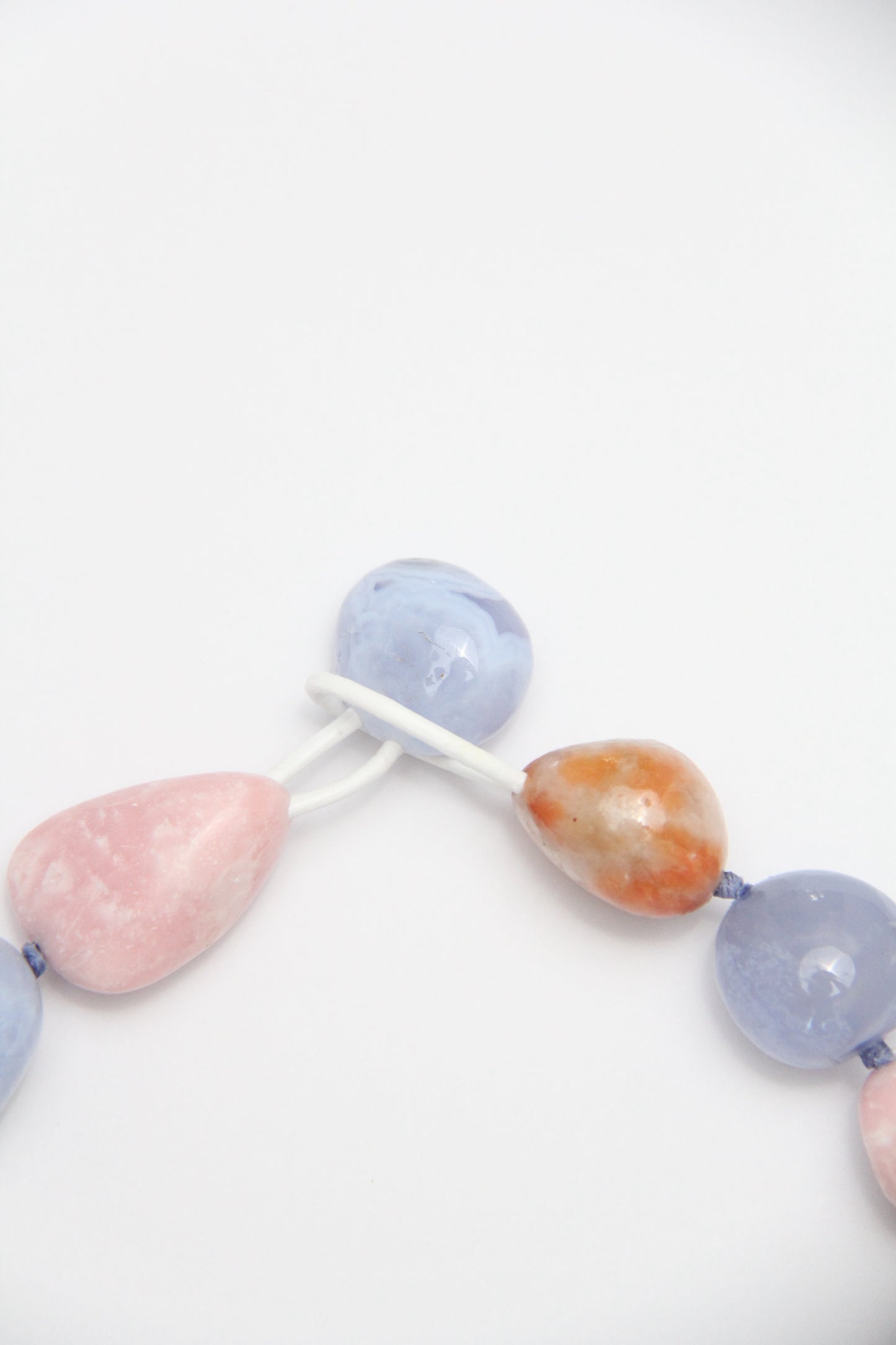 Necklace: blue lace agate, pink opal, calcite