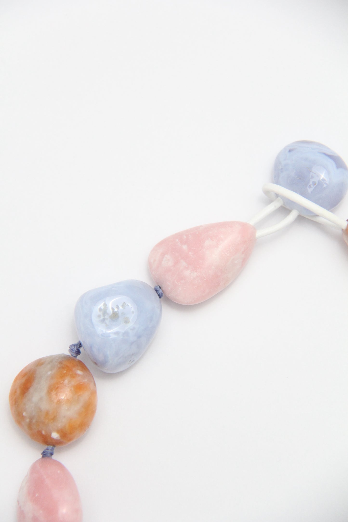 Necklace: blue lace agate, pink opal, calcite