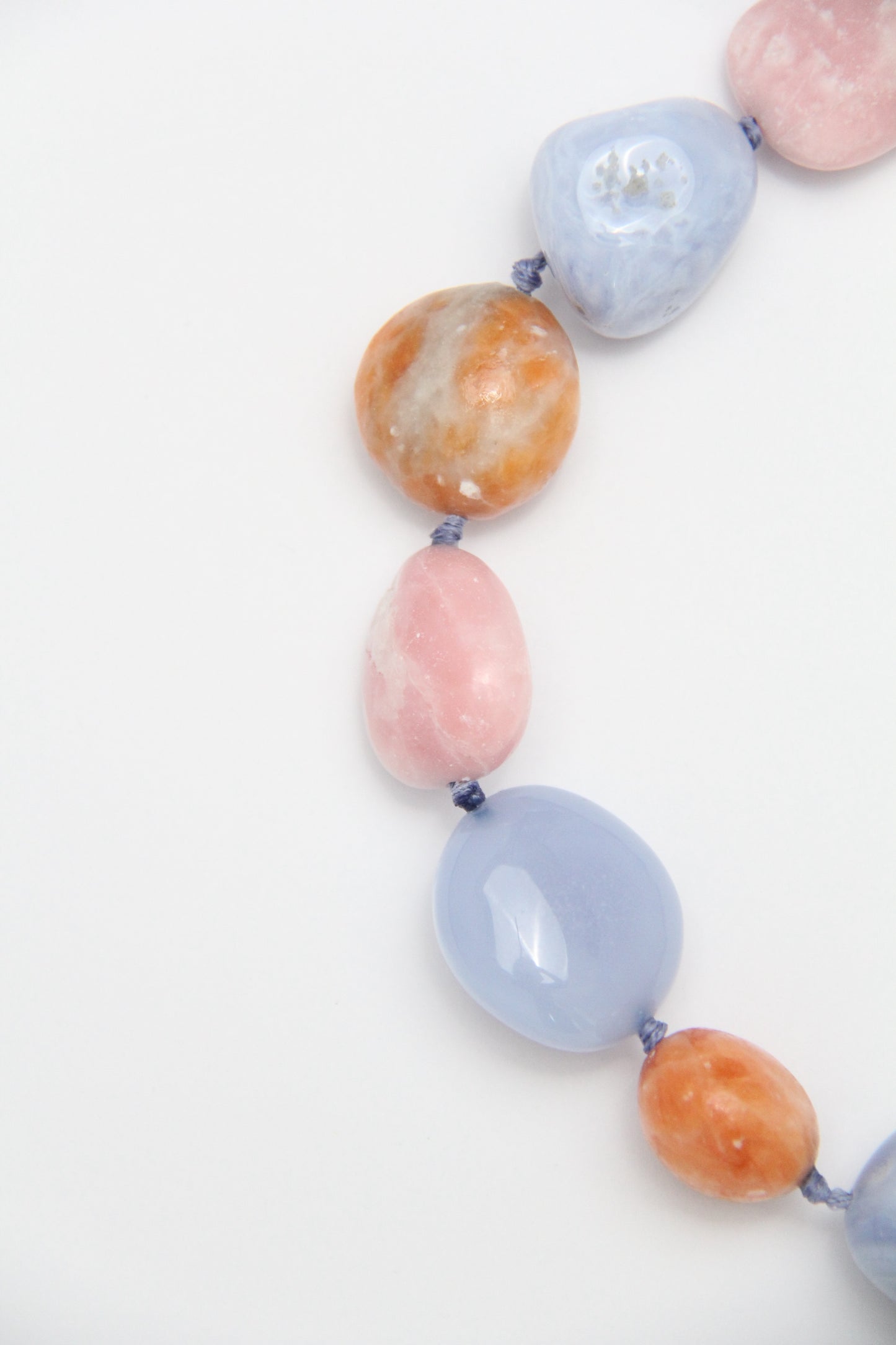 Necklace: blue lace agate, pink opal, calcite