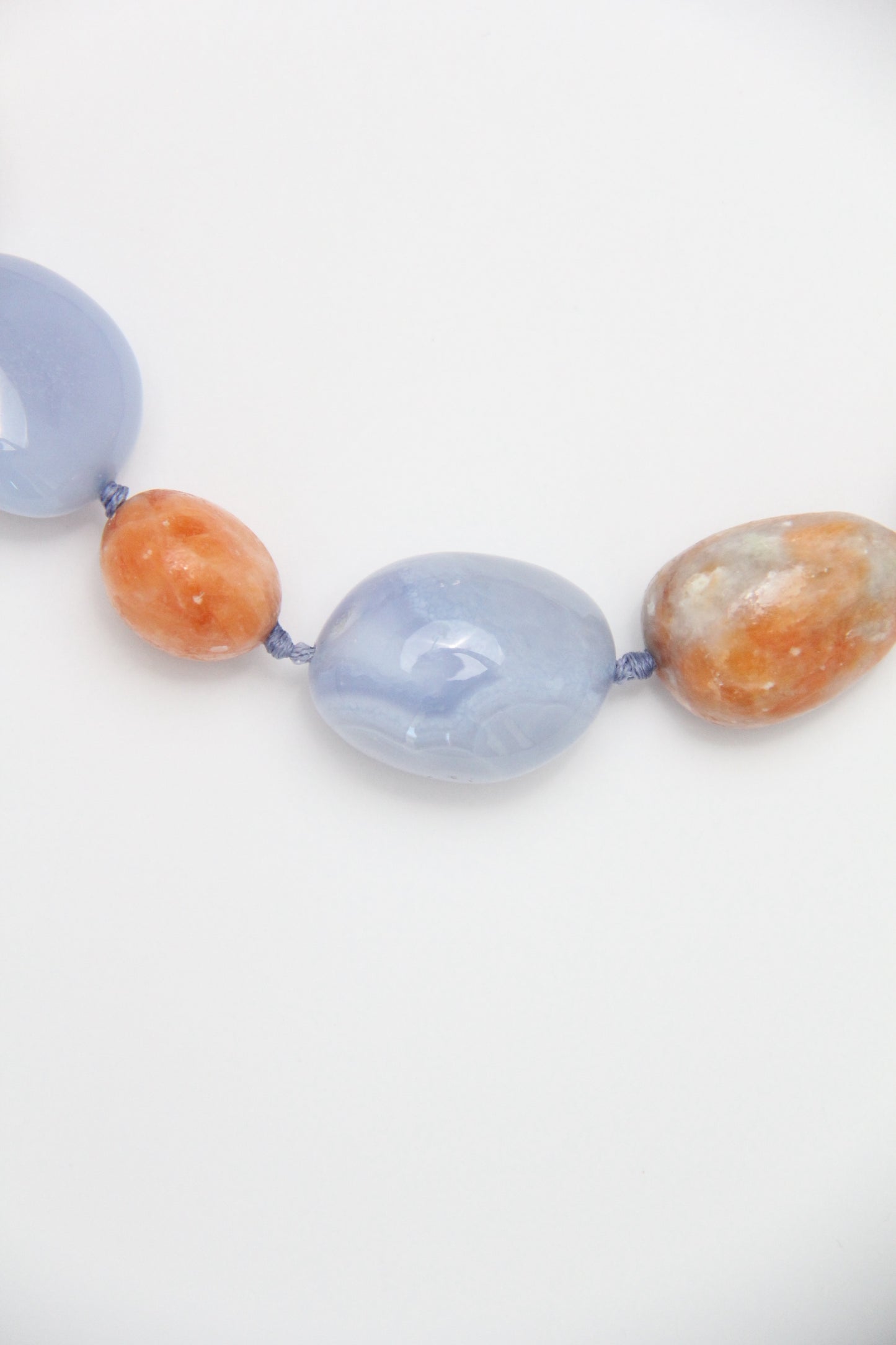 Necklace: blue lace agate, pink opal, calcite