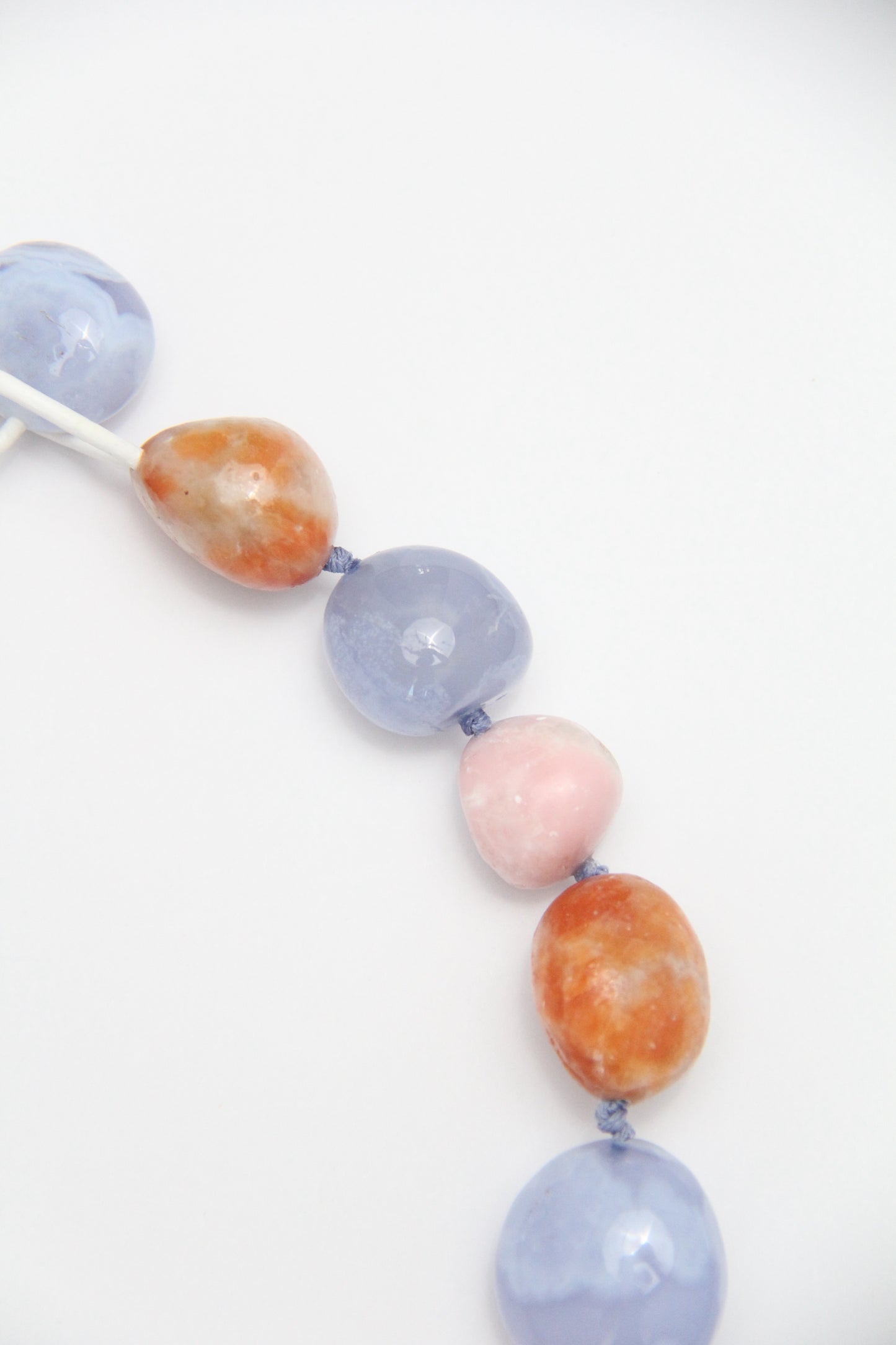 Necklace: blue lace agate, pink opal, calcite