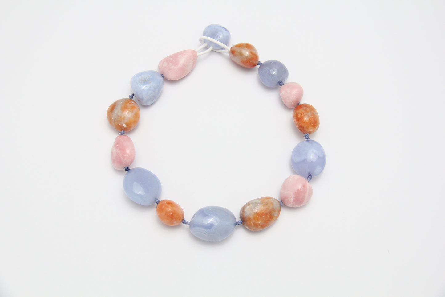 Necklace: blue lace agate, pink opal, calcite