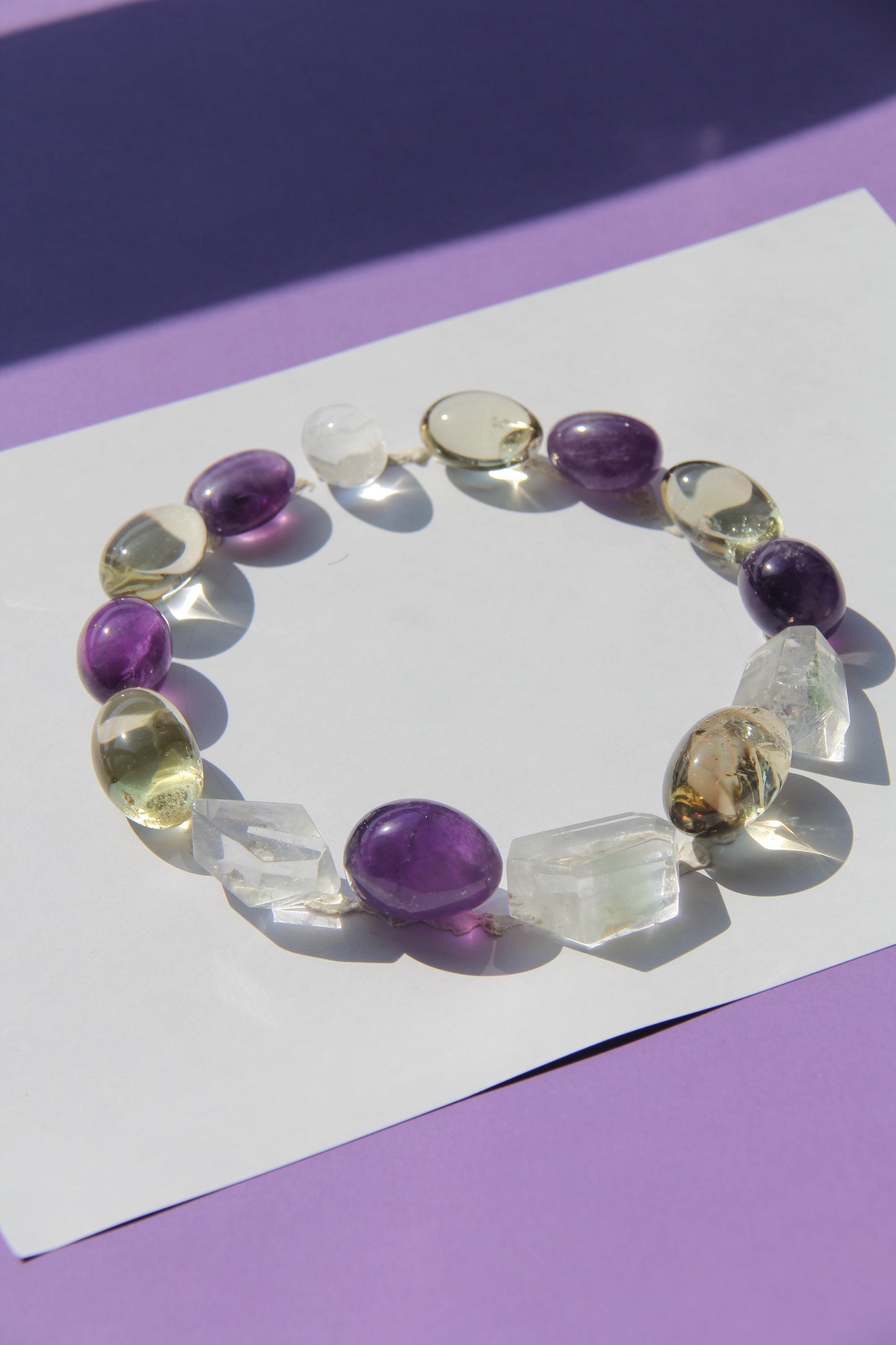 Necklace: amethyst, citrine, white crystal