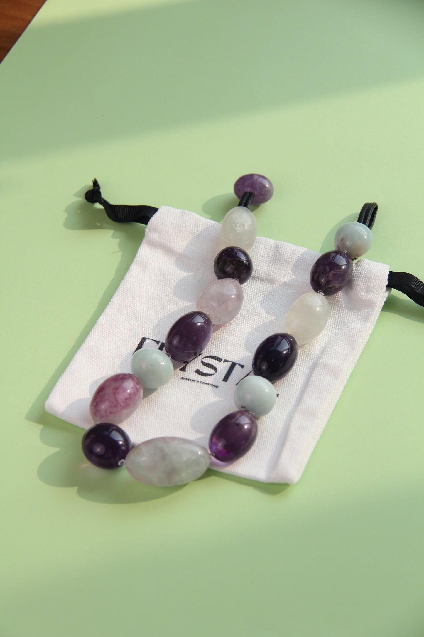 Necklace: amethyst, fluorite, amazonite