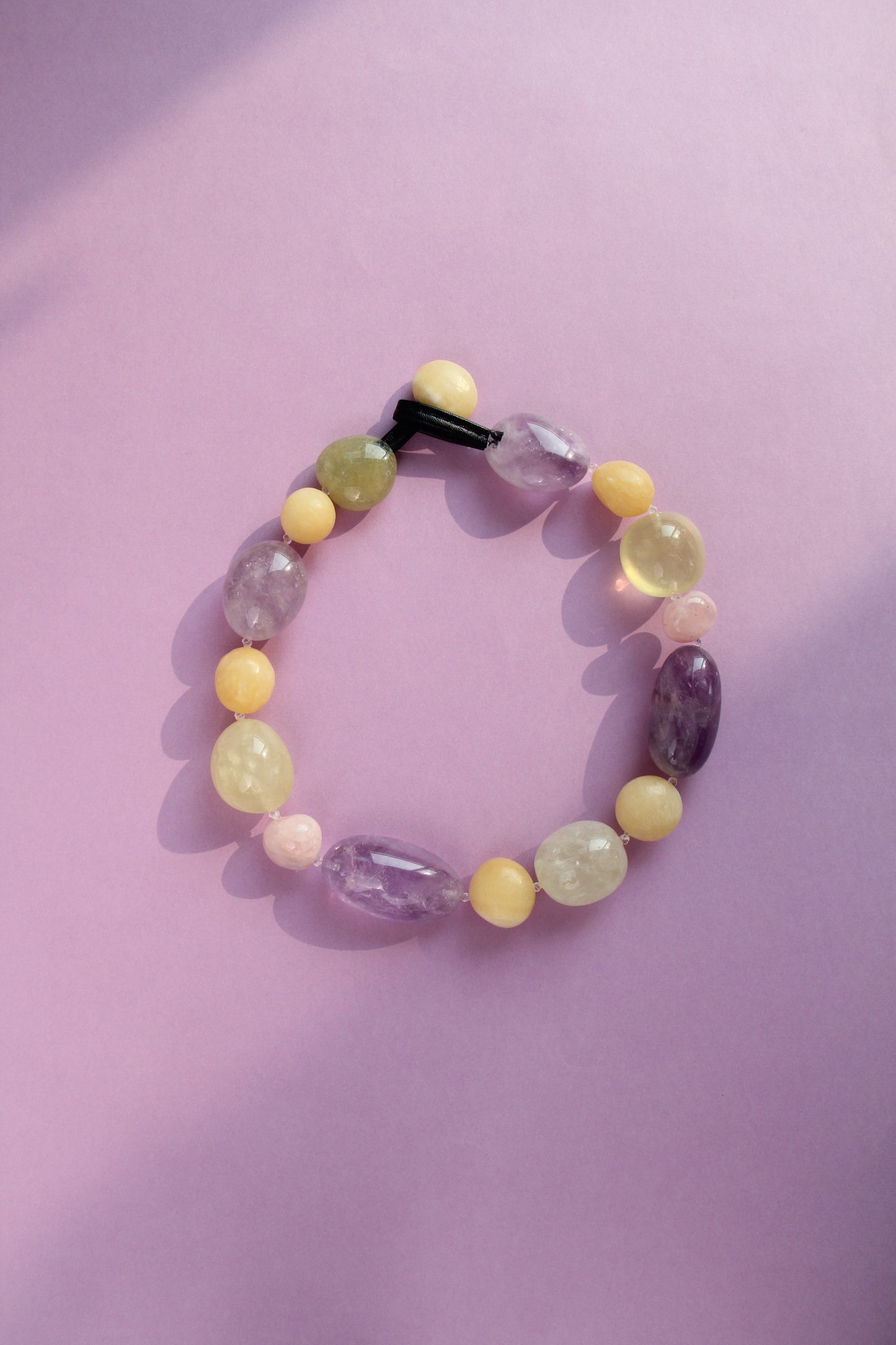 Necklace: amethyst, citrine, rose quartz, cream yellow onyx