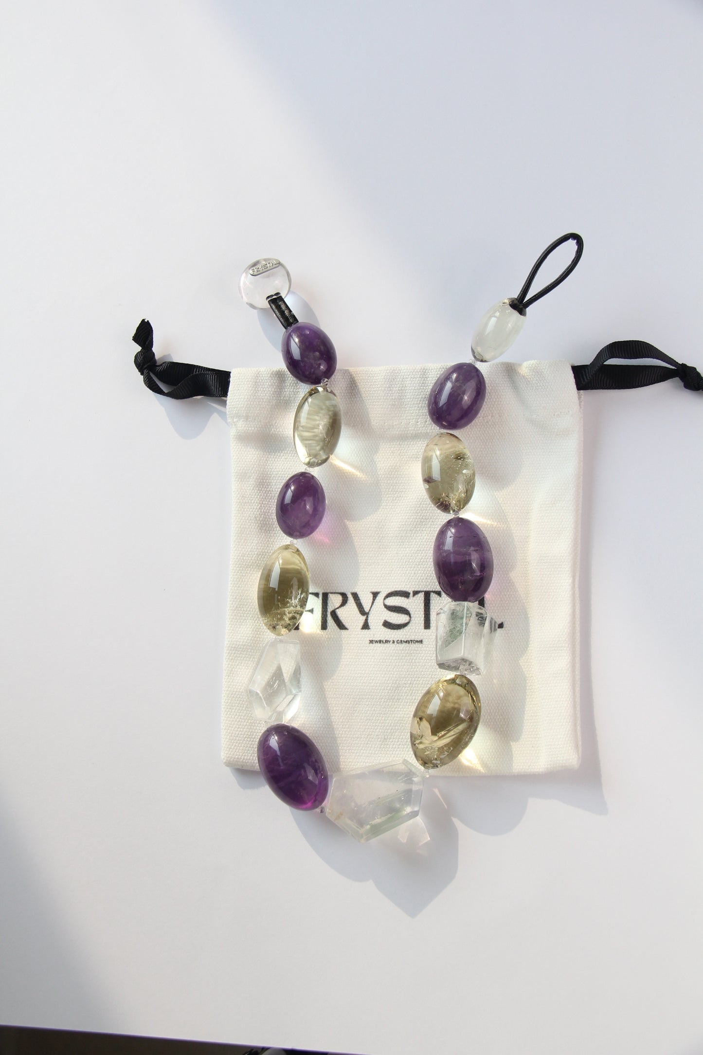 Necklace: amethyst, citrine, white crystal