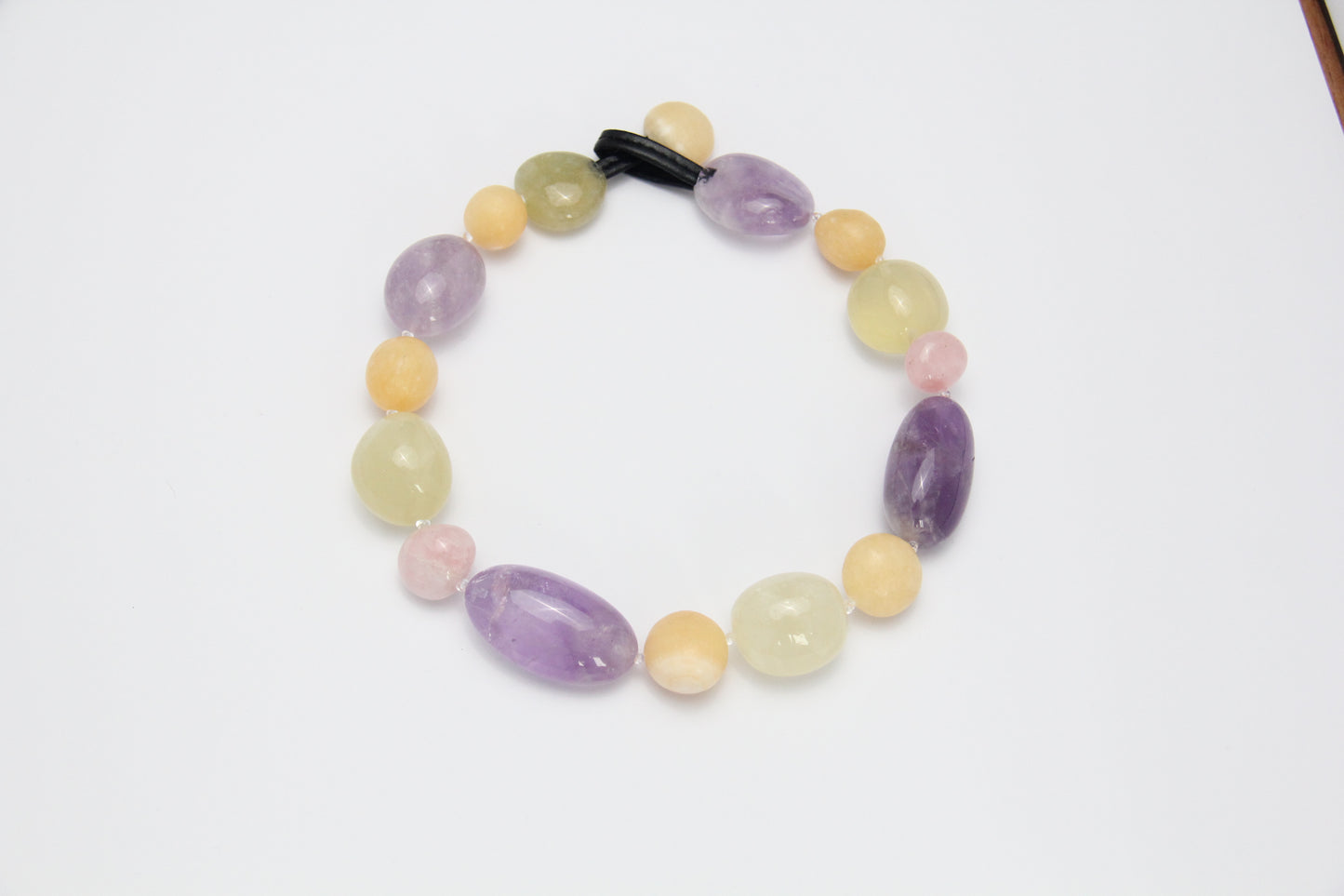 Necklace: amethyst, citrine, rose quartz, cream yellow onyx