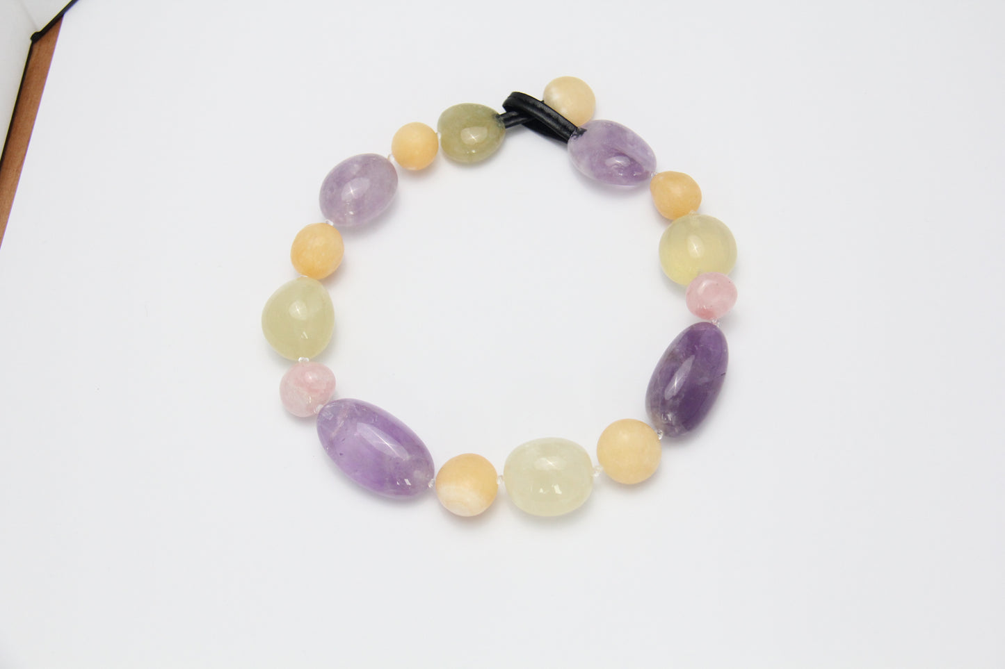 Necklace: amethyst, citrine, rose quartz, cream yellow onyx