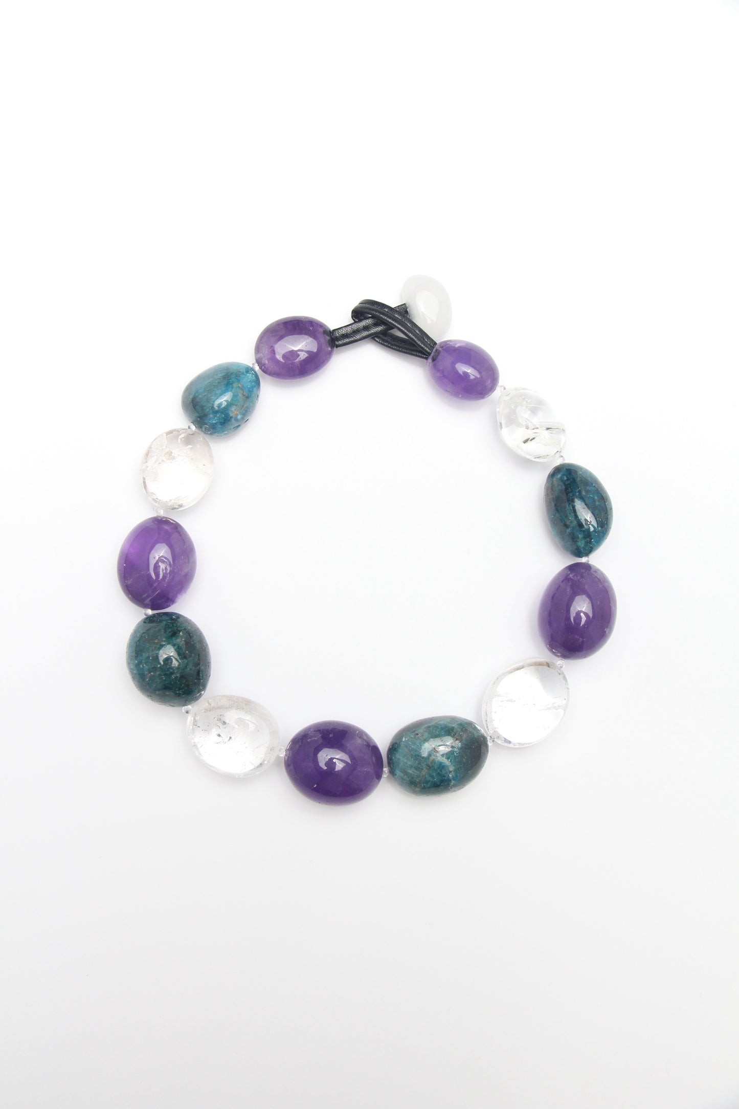 Necklace: amethyst, blue apatite, white crystal