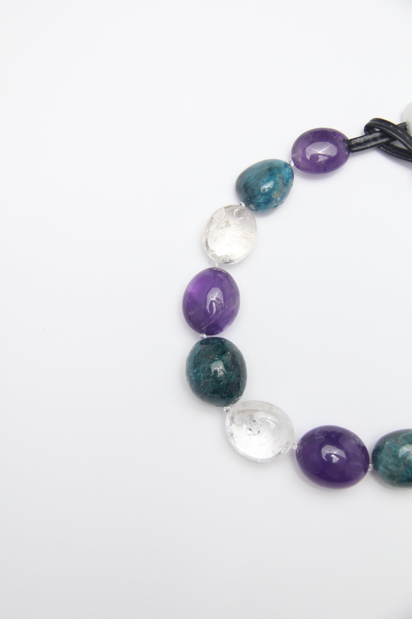 Necklace: amethyst, blue apatite, white crystal