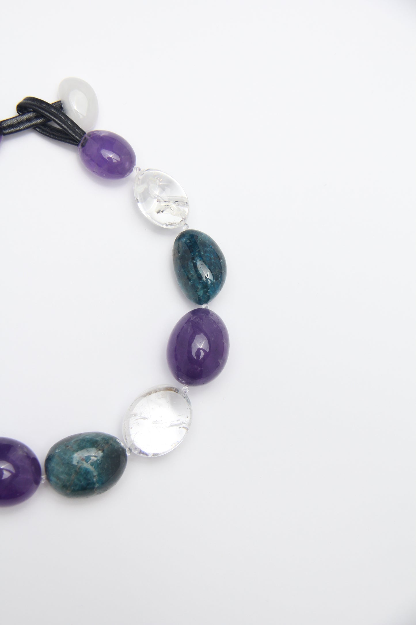 Necklace: amethyst, blue apatite, white crystal