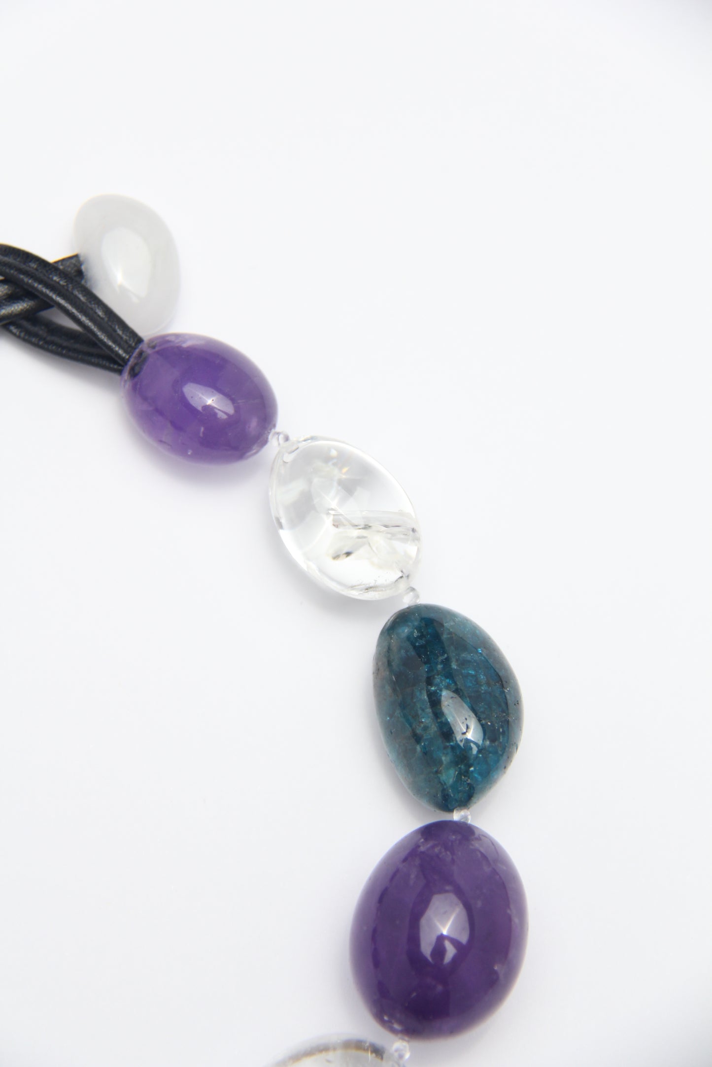 Necklace: amethyst, blue apatite, white crystal