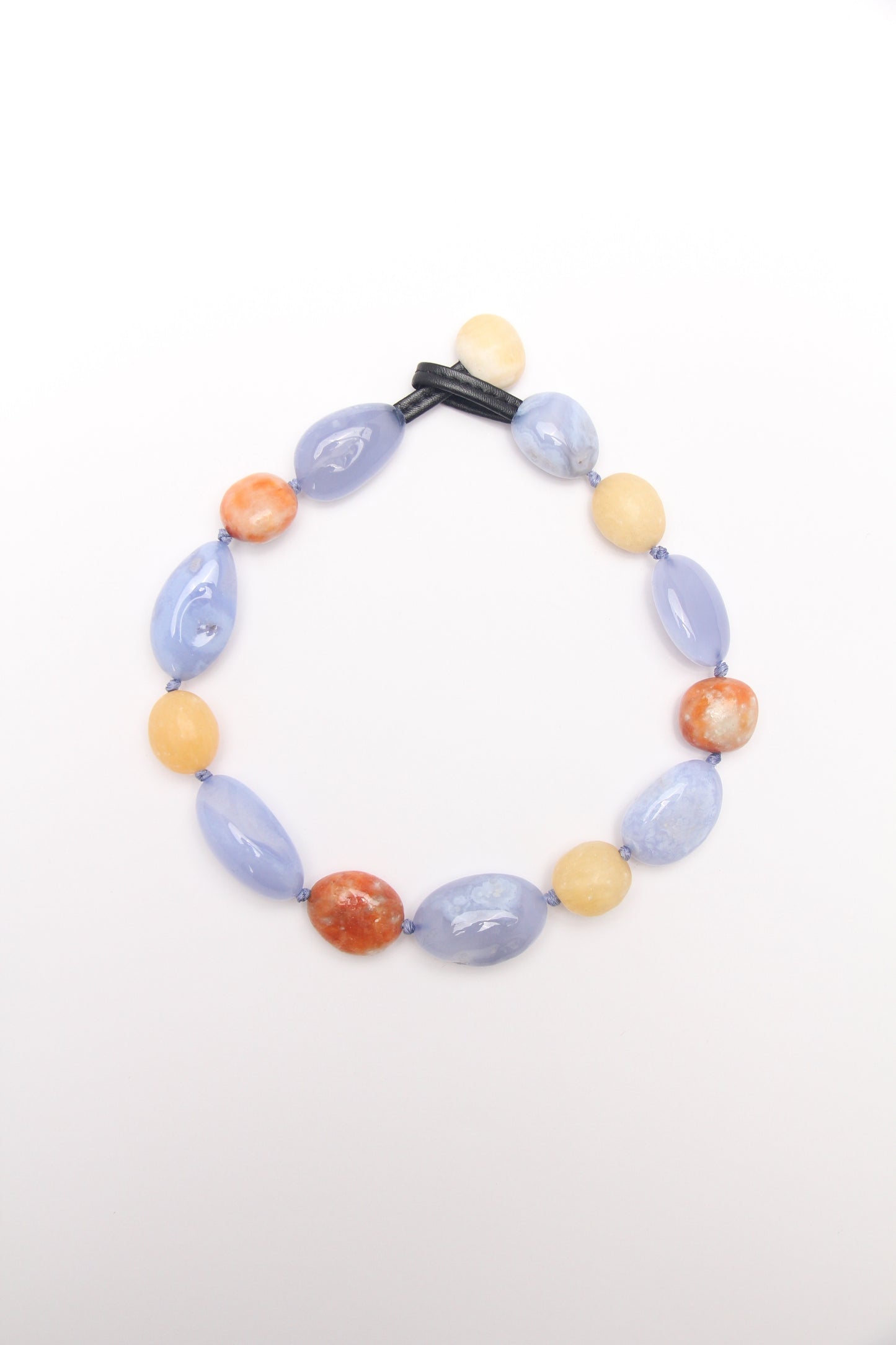 Necklace: blue lace agate, calcite, cream yellow onyx