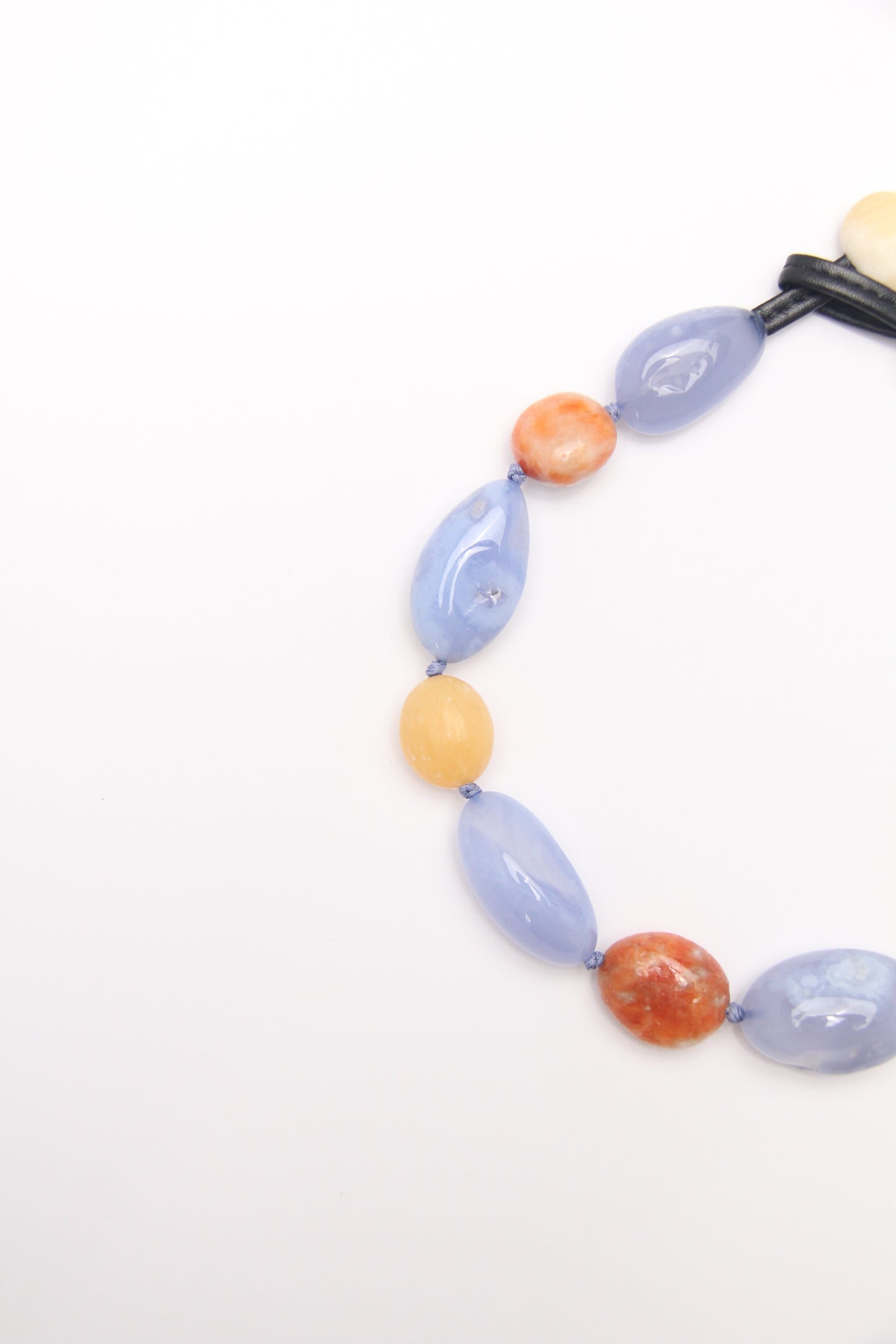 Necklace: blue lace agate, calcite, cream yellow onyx